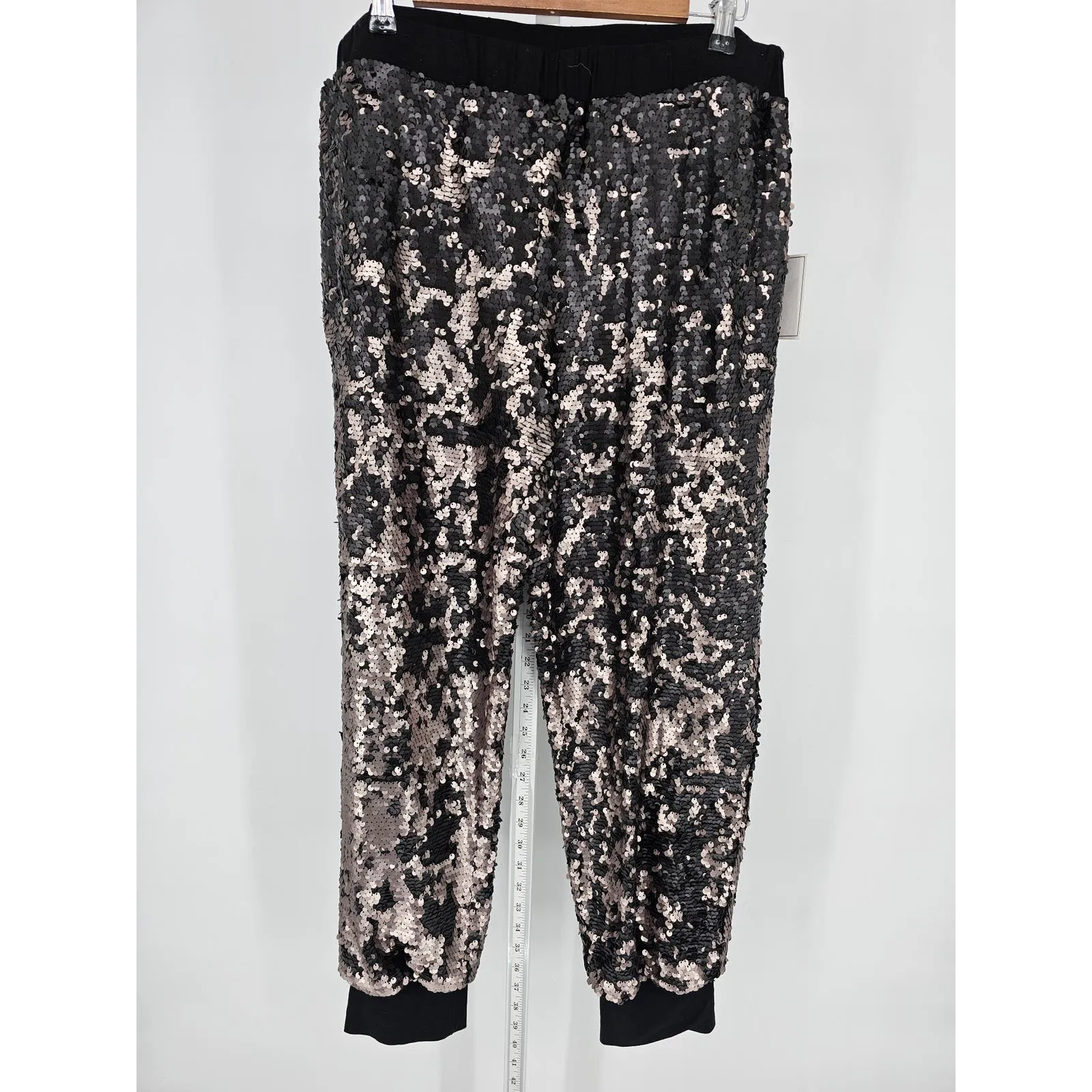 1. State Womens Sz L Pull On Full Sequin Pants Dramatic Pause Lustre Nude