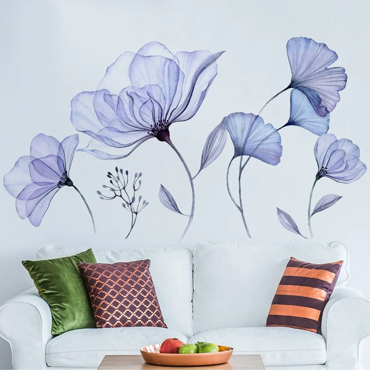 3D Blue Blossom Wall Decal - Elegant Floral Vinyl Sticker Mural