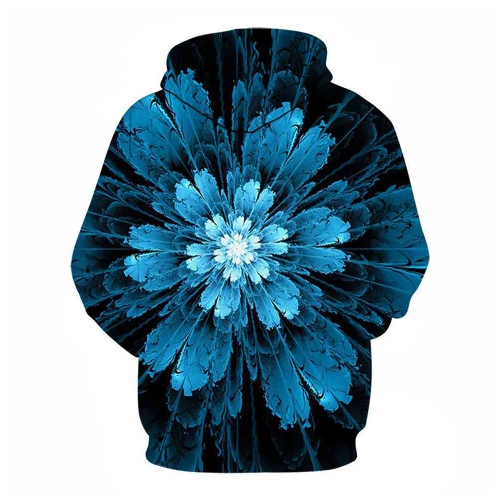 3D Graphic Printed Hoodies Blue Flower