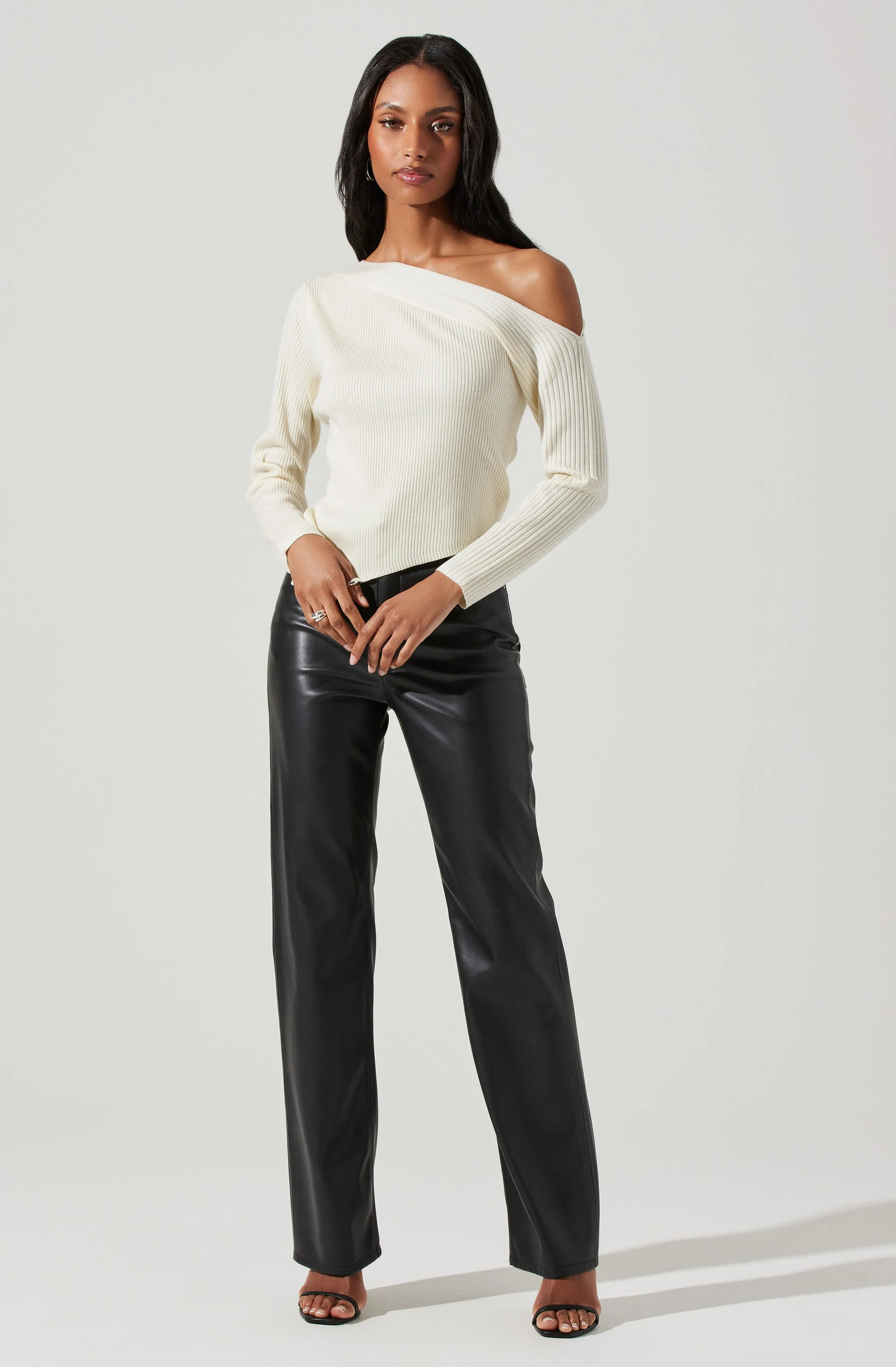 Aldari Off Shoulder Ribbed Sweater