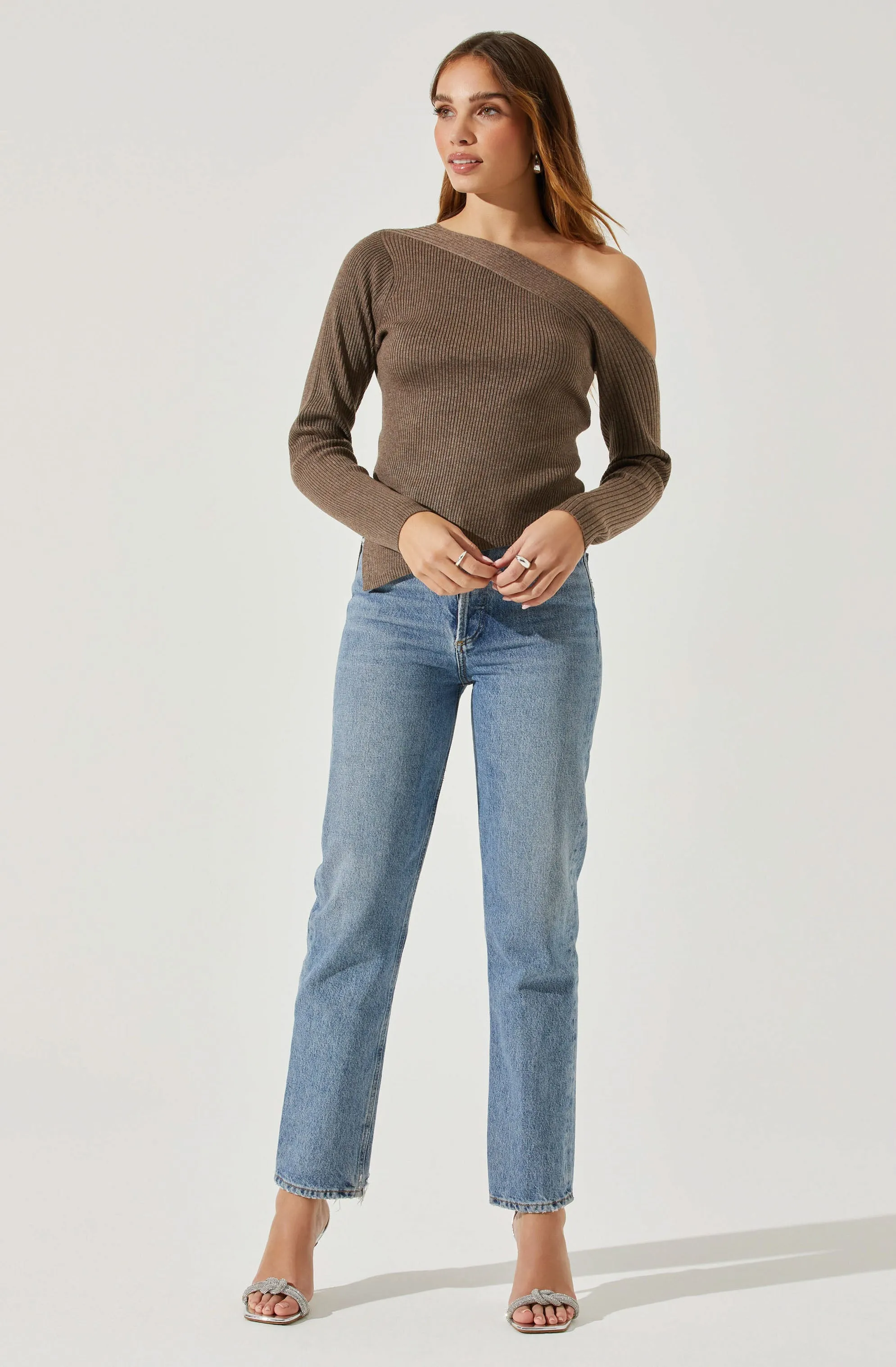 Aldari Off Shoulder Ribbed Sweater