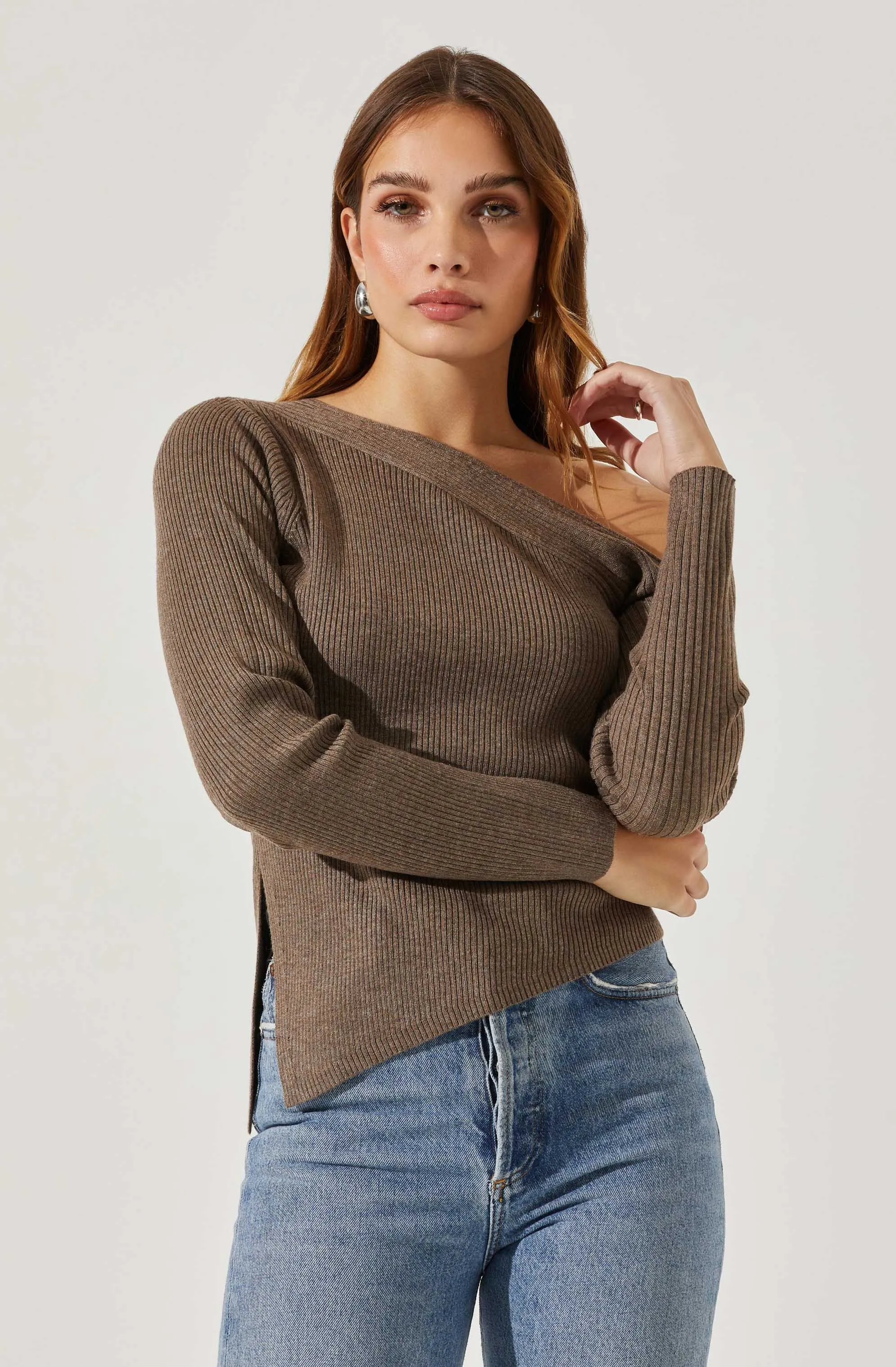 Aldari Off Shoulder Ribbed Sweater