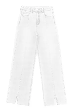 Alice - High Rise Ankle Crop Wide Leg With Front Seam And Slit In White