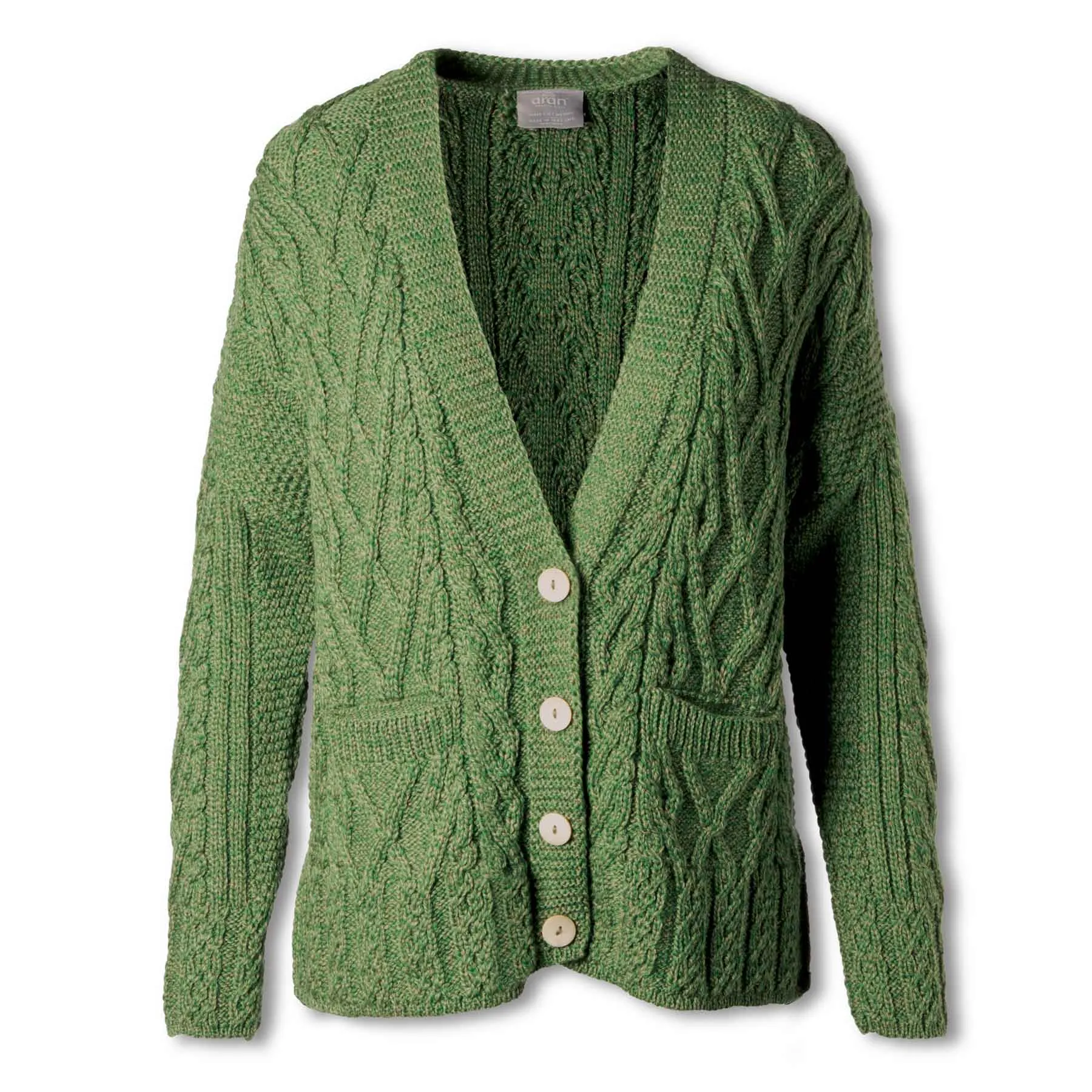 Aran Knit Trellis Button Cardigan- Green