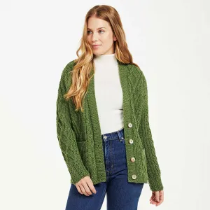 Aran Knit Trellis Button Cardigan- Green