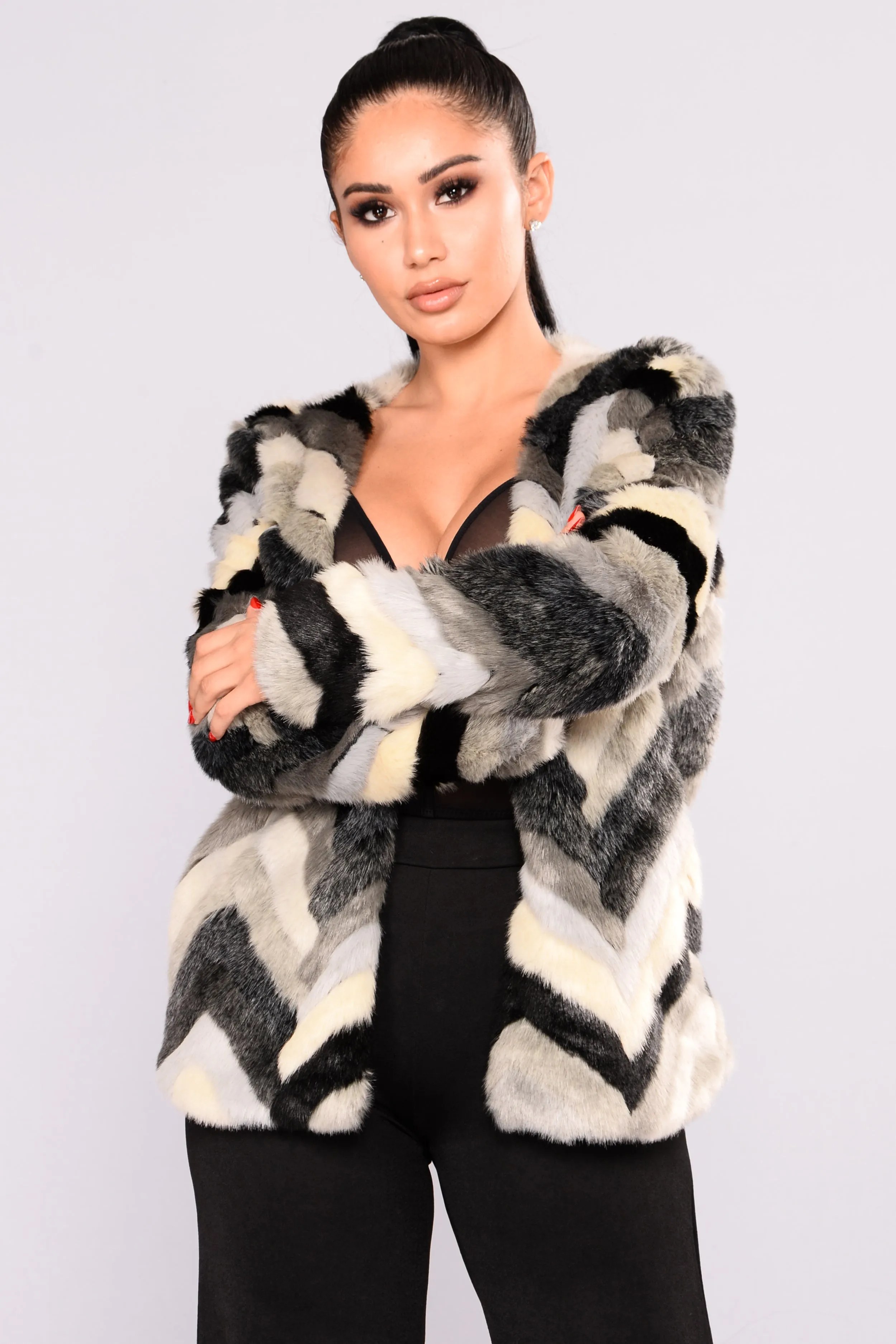 Are You Furreal Fur Coat - Black Multi