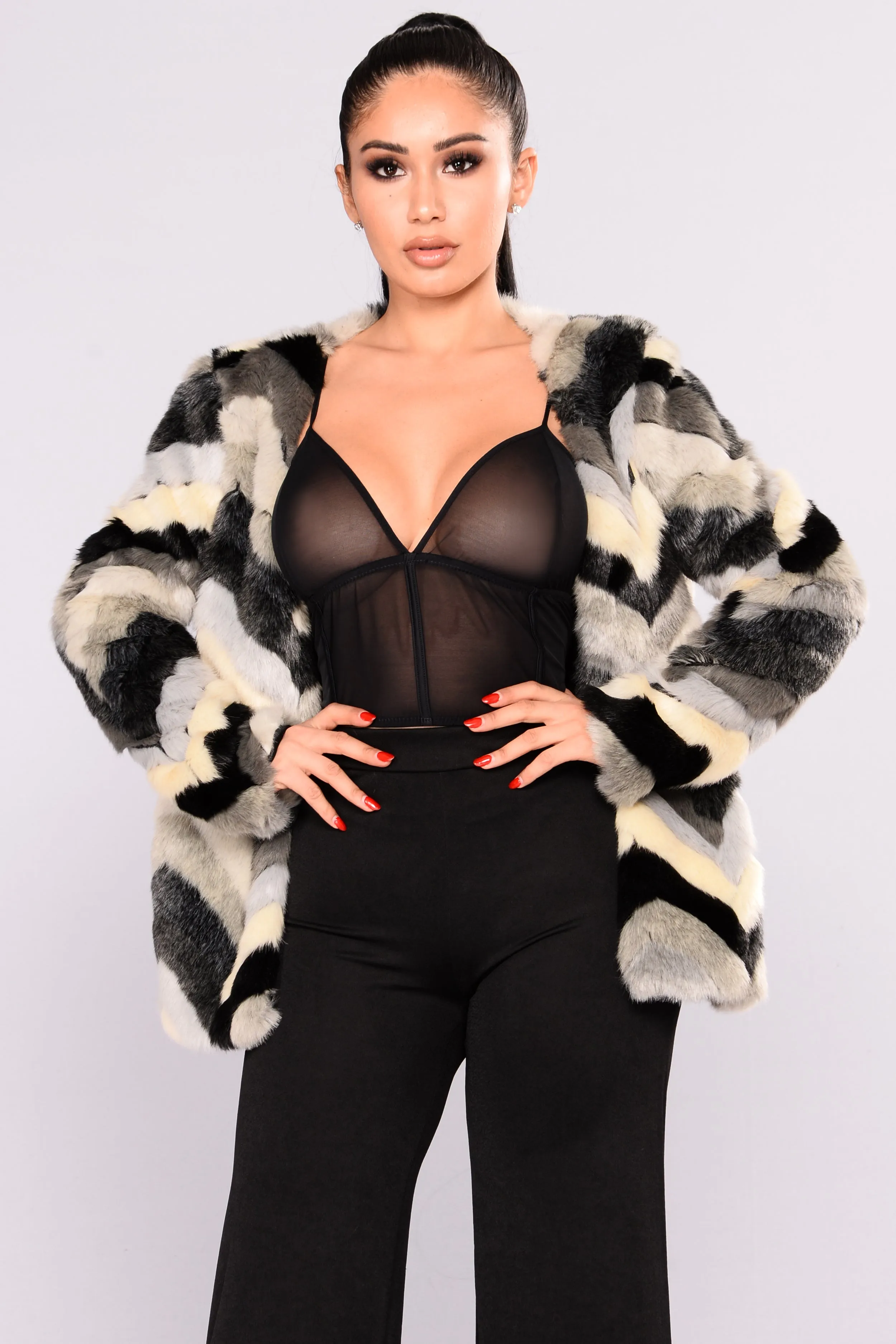 Are You Furreal Fur Coat - Black Multi