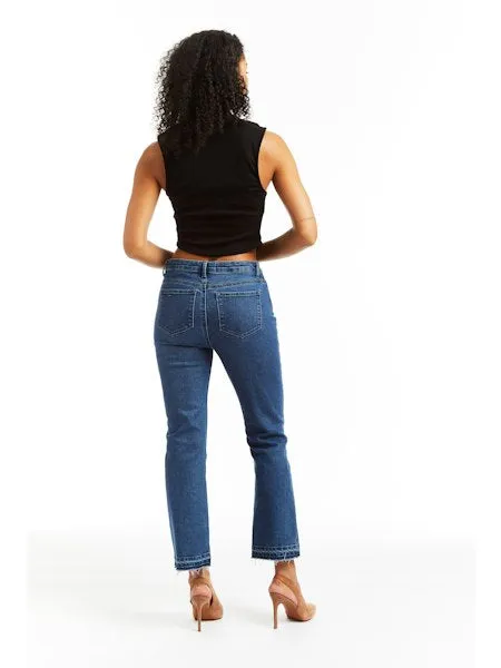 Ava High Rise Medium Dark Indigo Crop Flare Denim