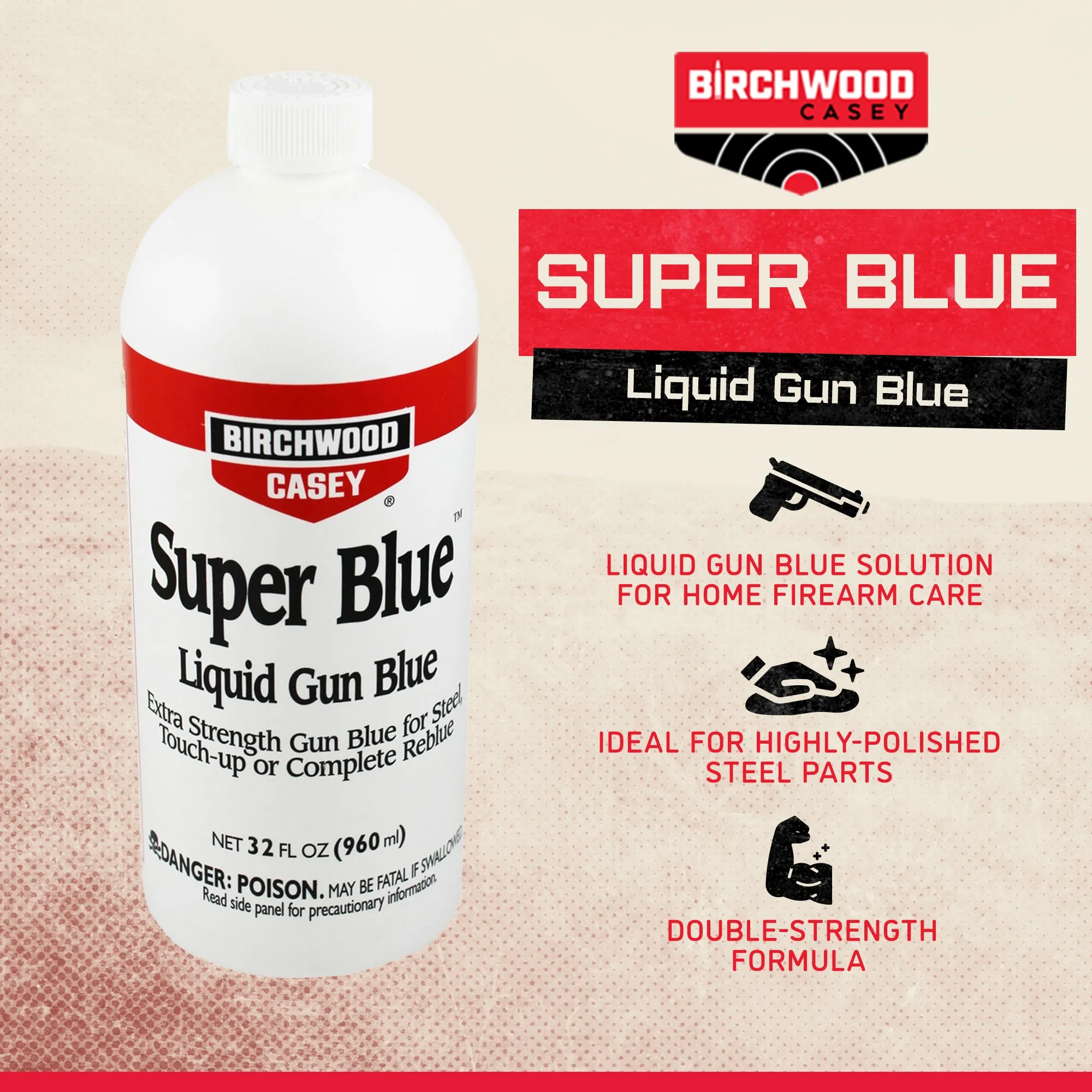 Birchwood Casey Super Blue Double Strength Liquid Gun Blue, 32 Fluid Ounces