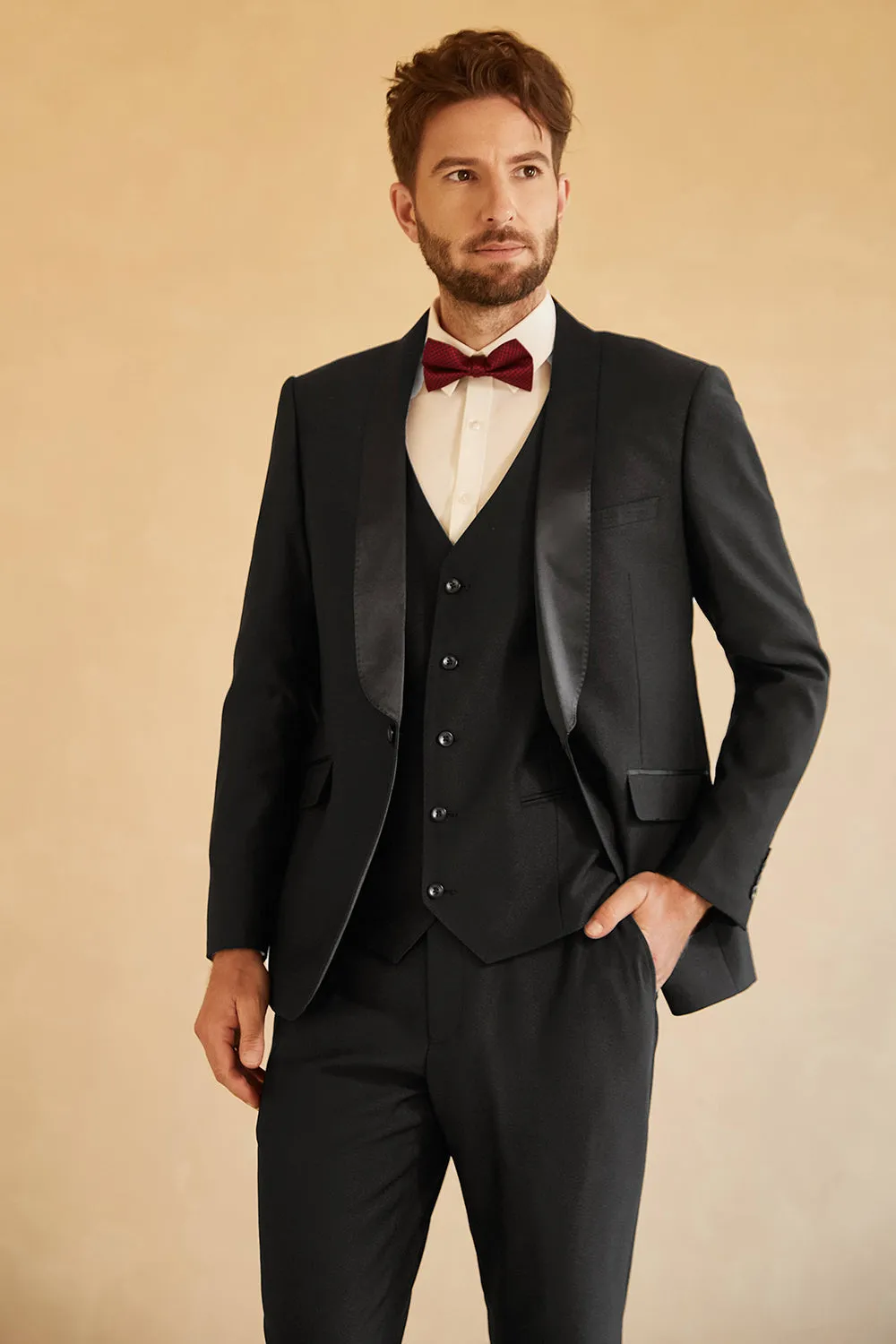 Black 3 Piece Shawl Lapel Men Wedding Tuxedo