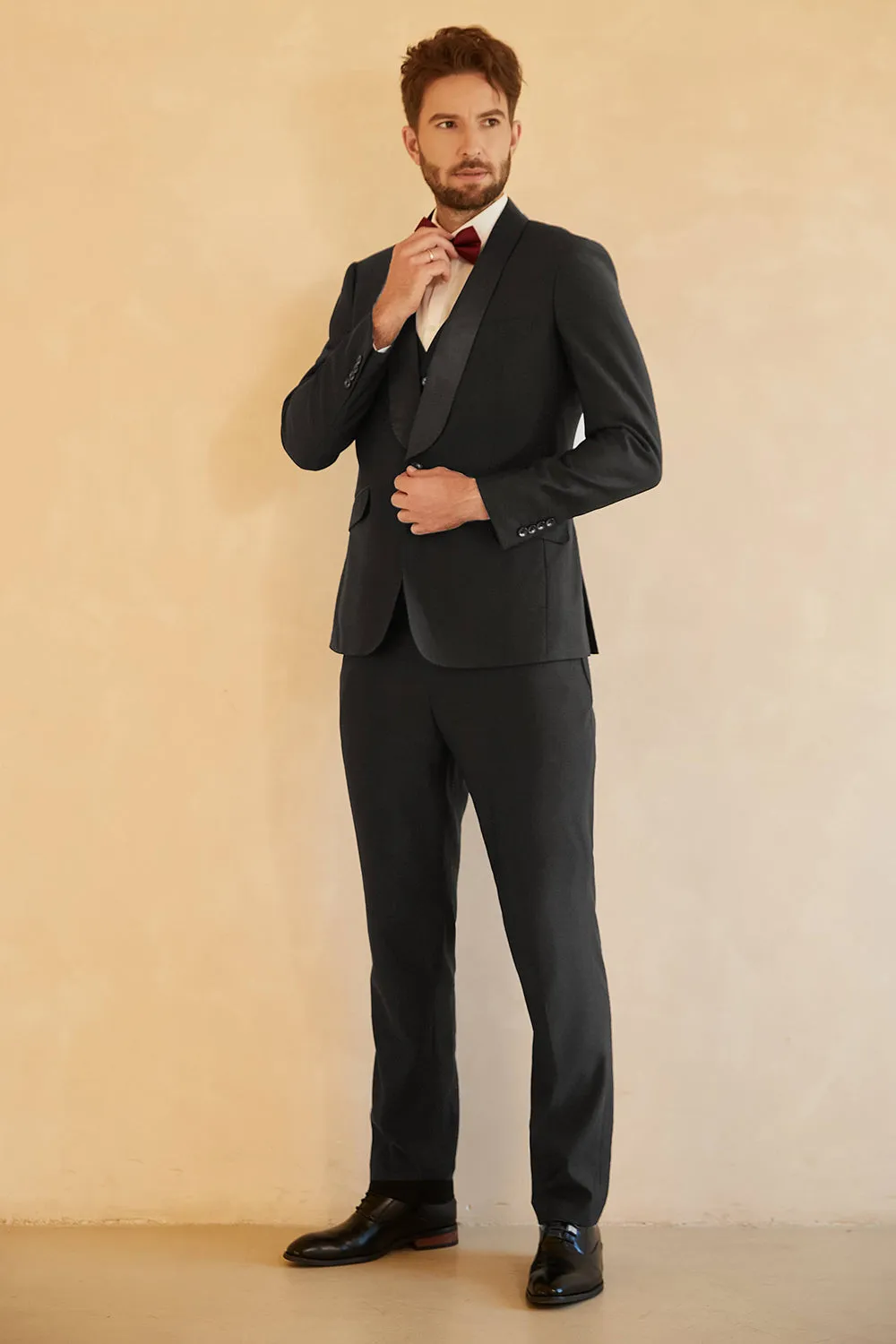 Black 3 Piece Shawl Lapel Men Wedding Tuxedo