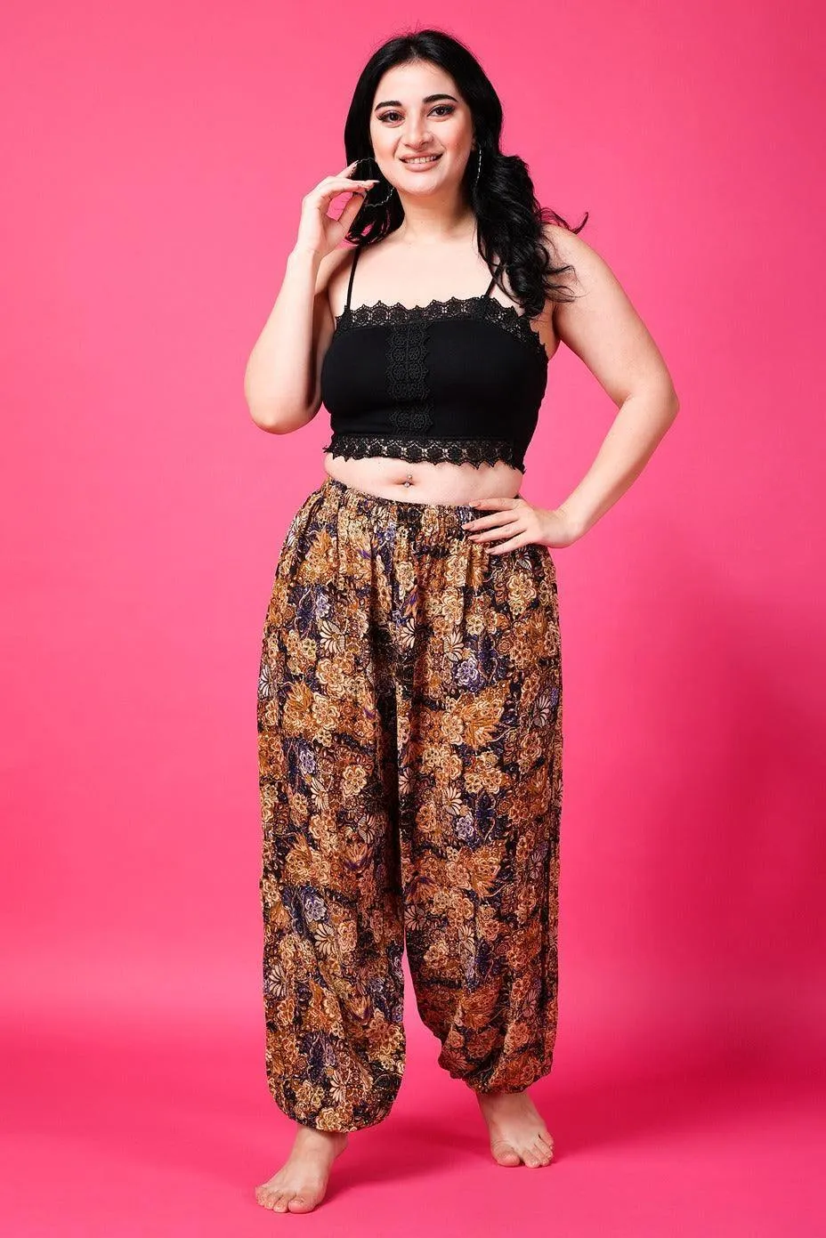 Black & Brown Floral Printed Harem Pants