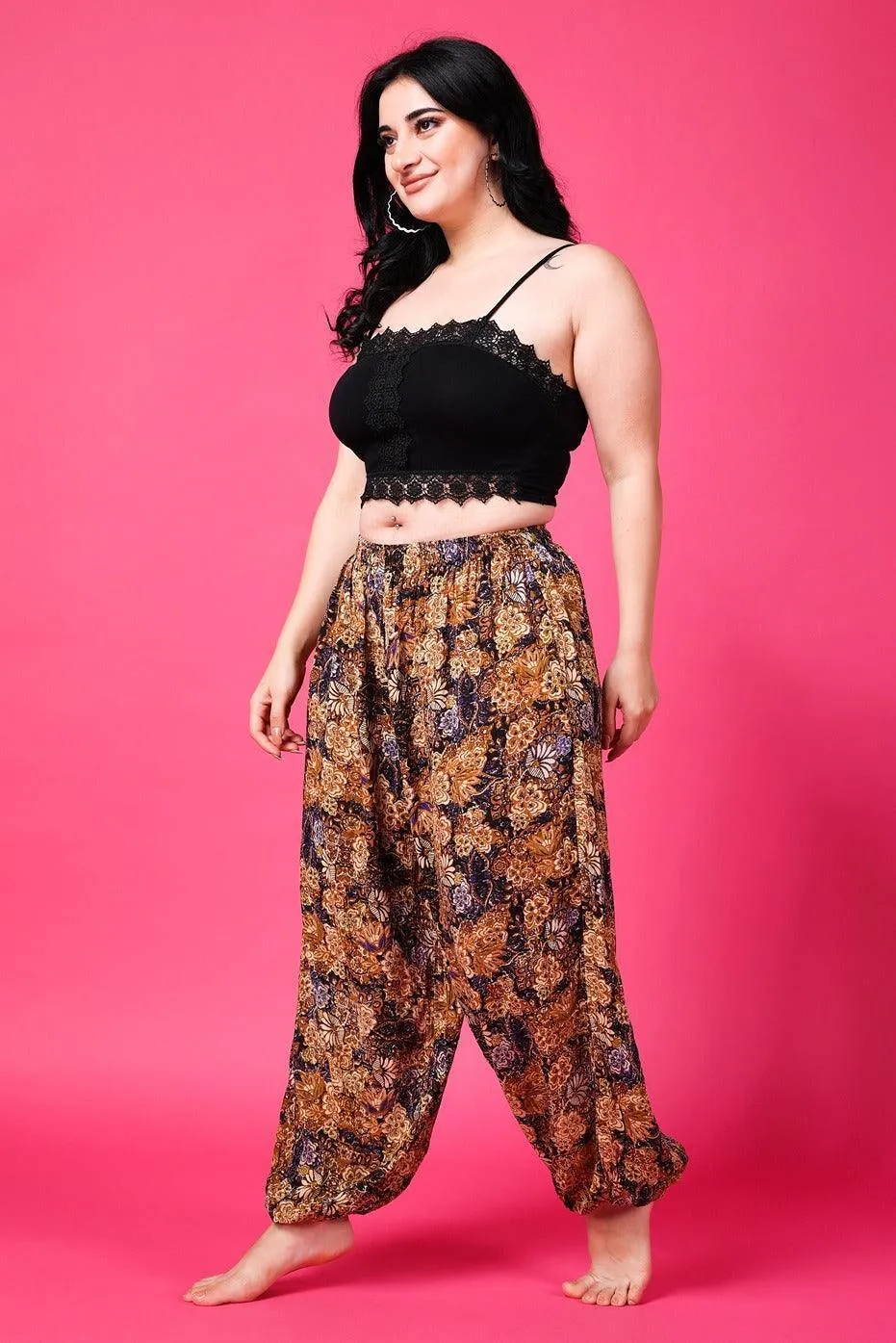 Black & Brown Floral Printed Harem Pants