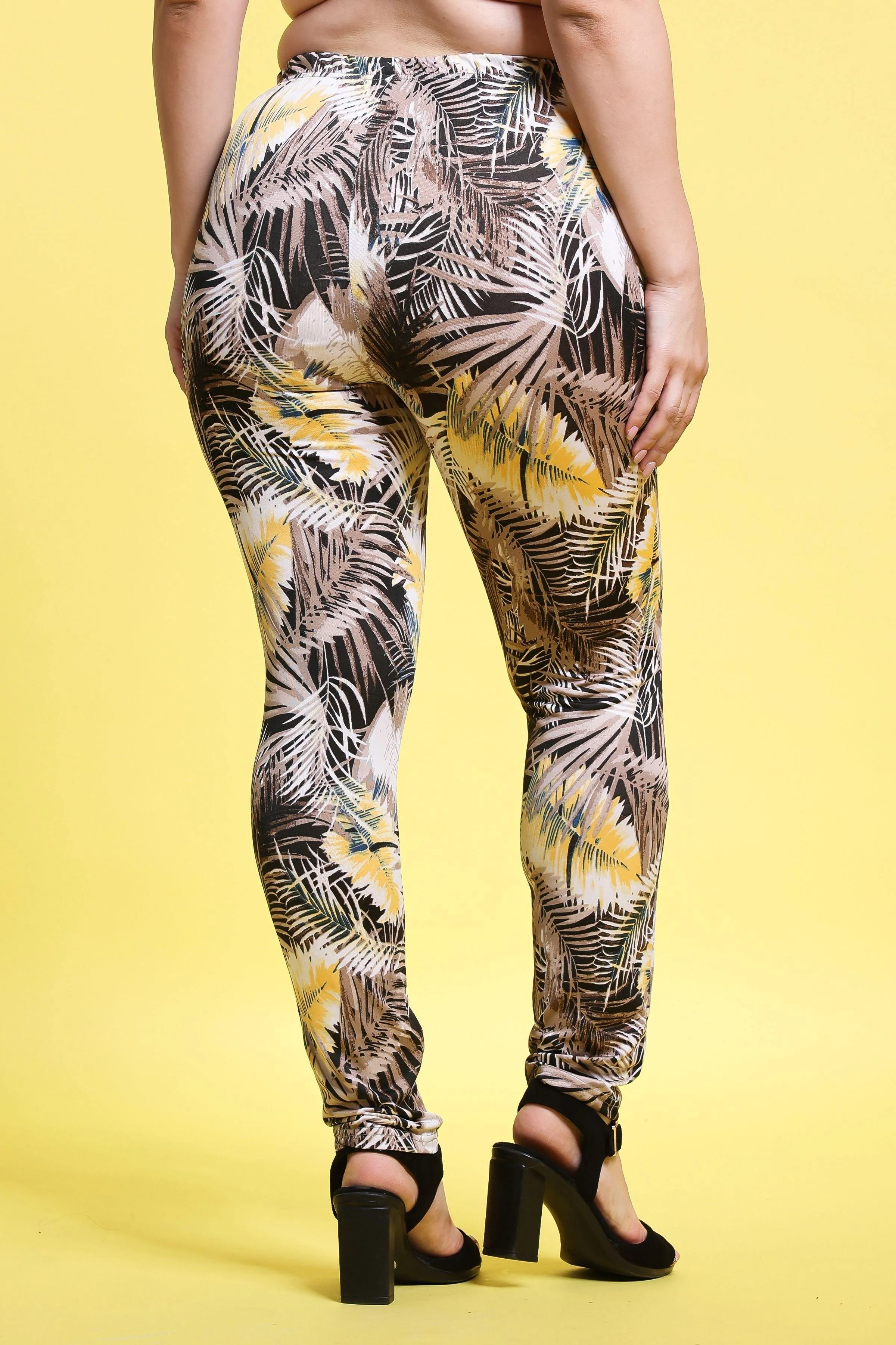 Black & Yellow Leaves Printed Pants