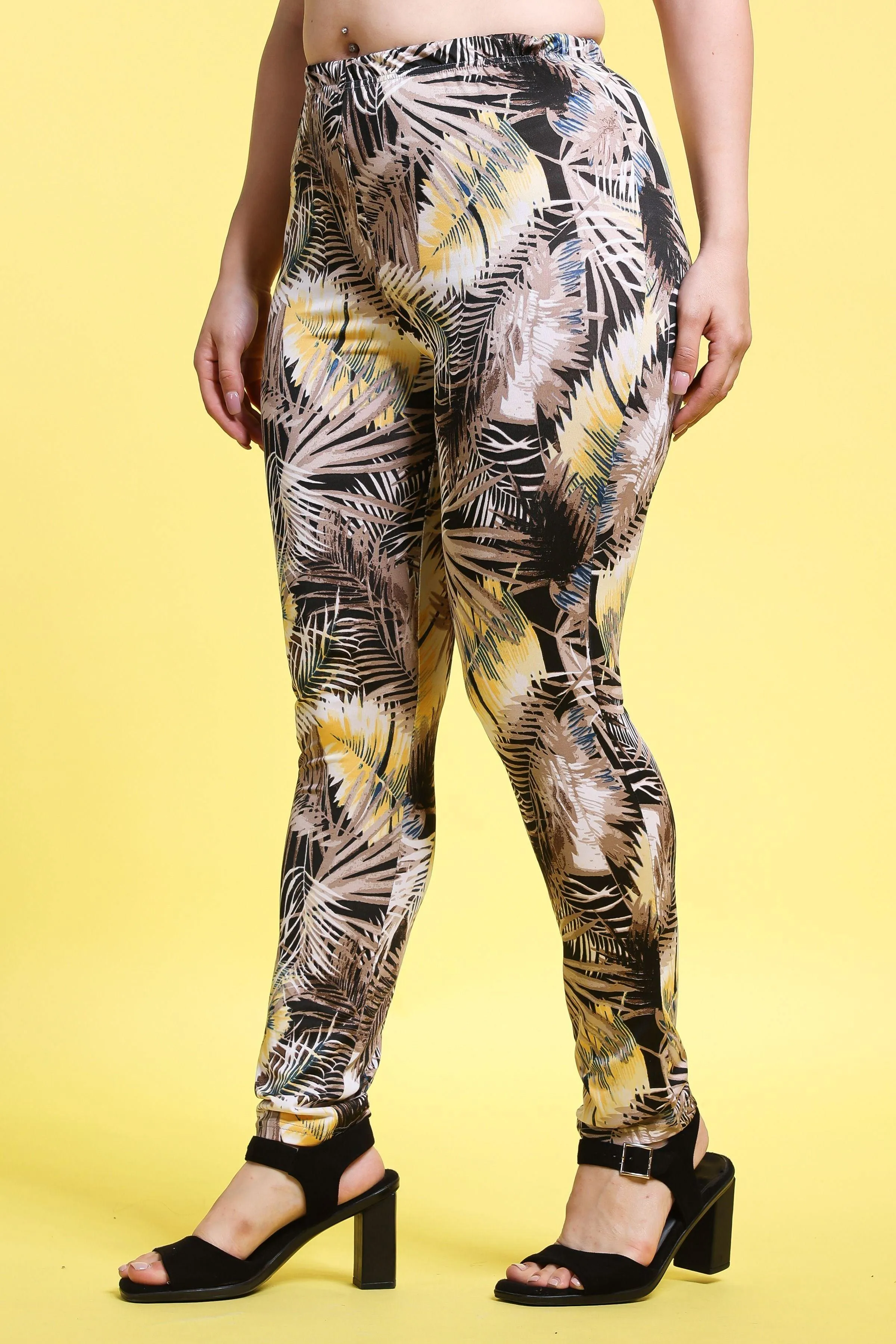 Black & Yellow Leaves Printed Pants