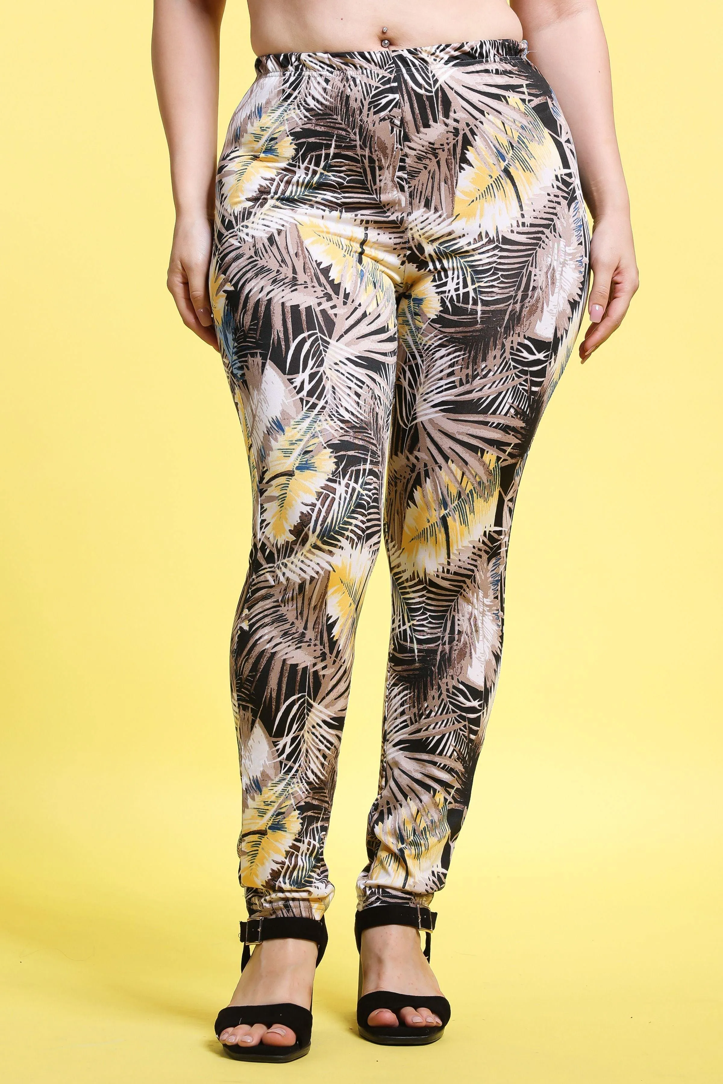 Black & Yellow Leaves Printed Pants