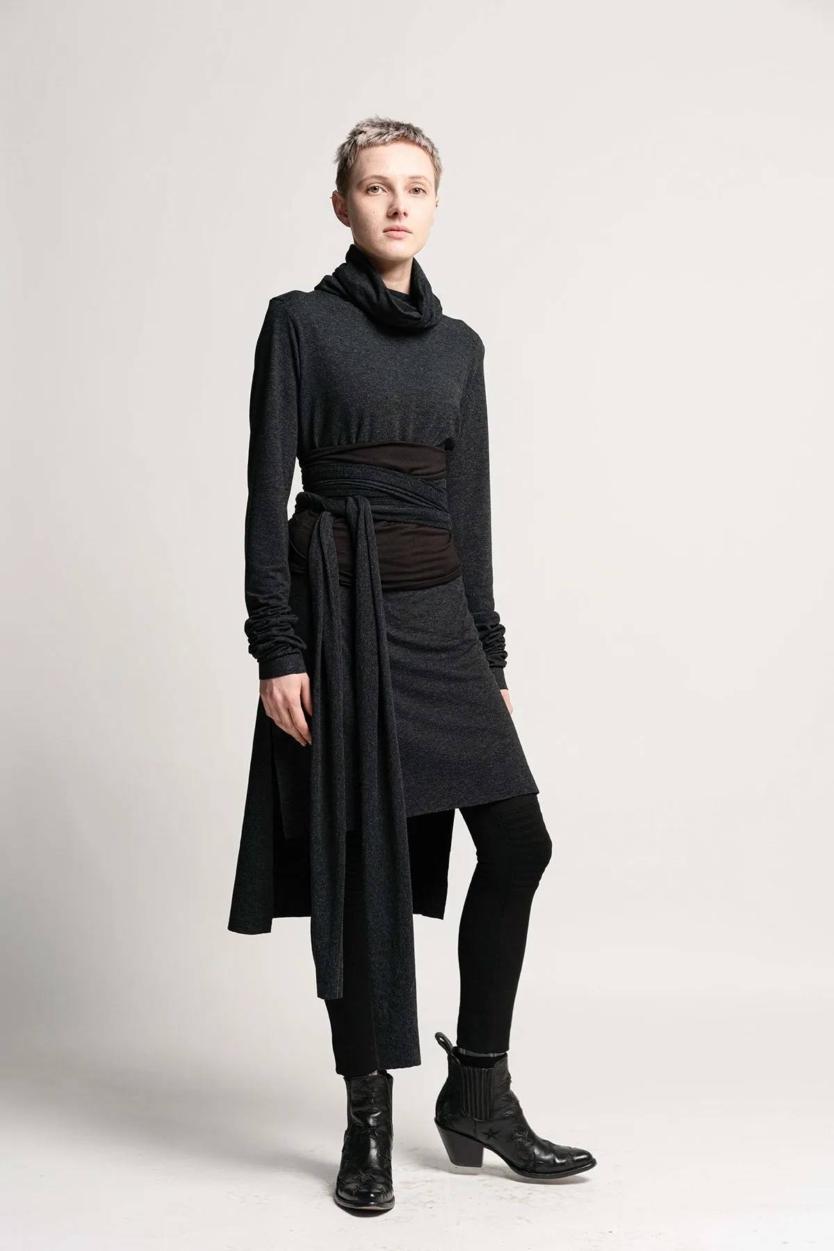 Black and Dark Grey Wrap Obi Belt