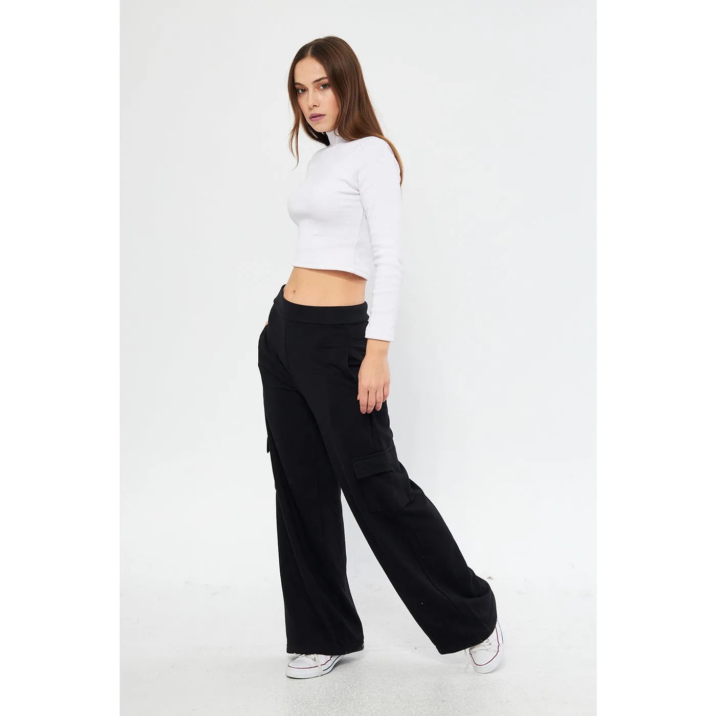 Black Wide Leg Cargo Trousers