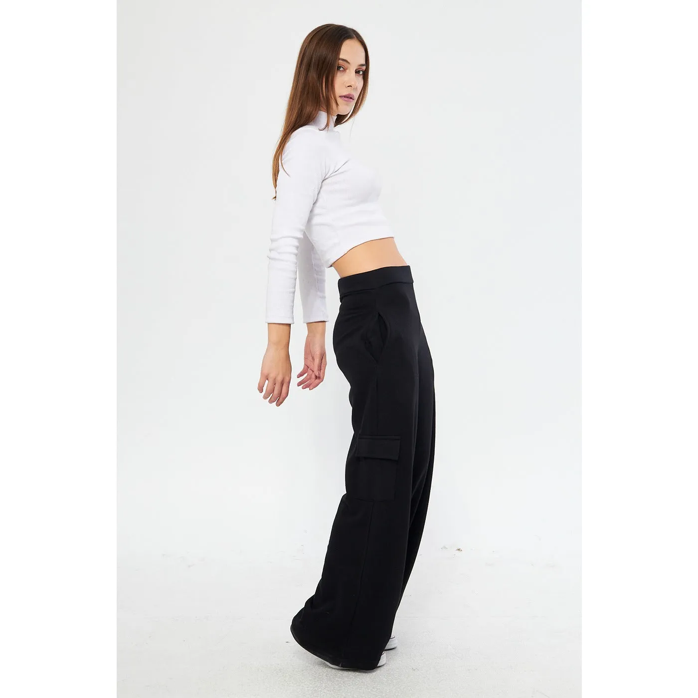 Black Wide Leg Cargo Trousers