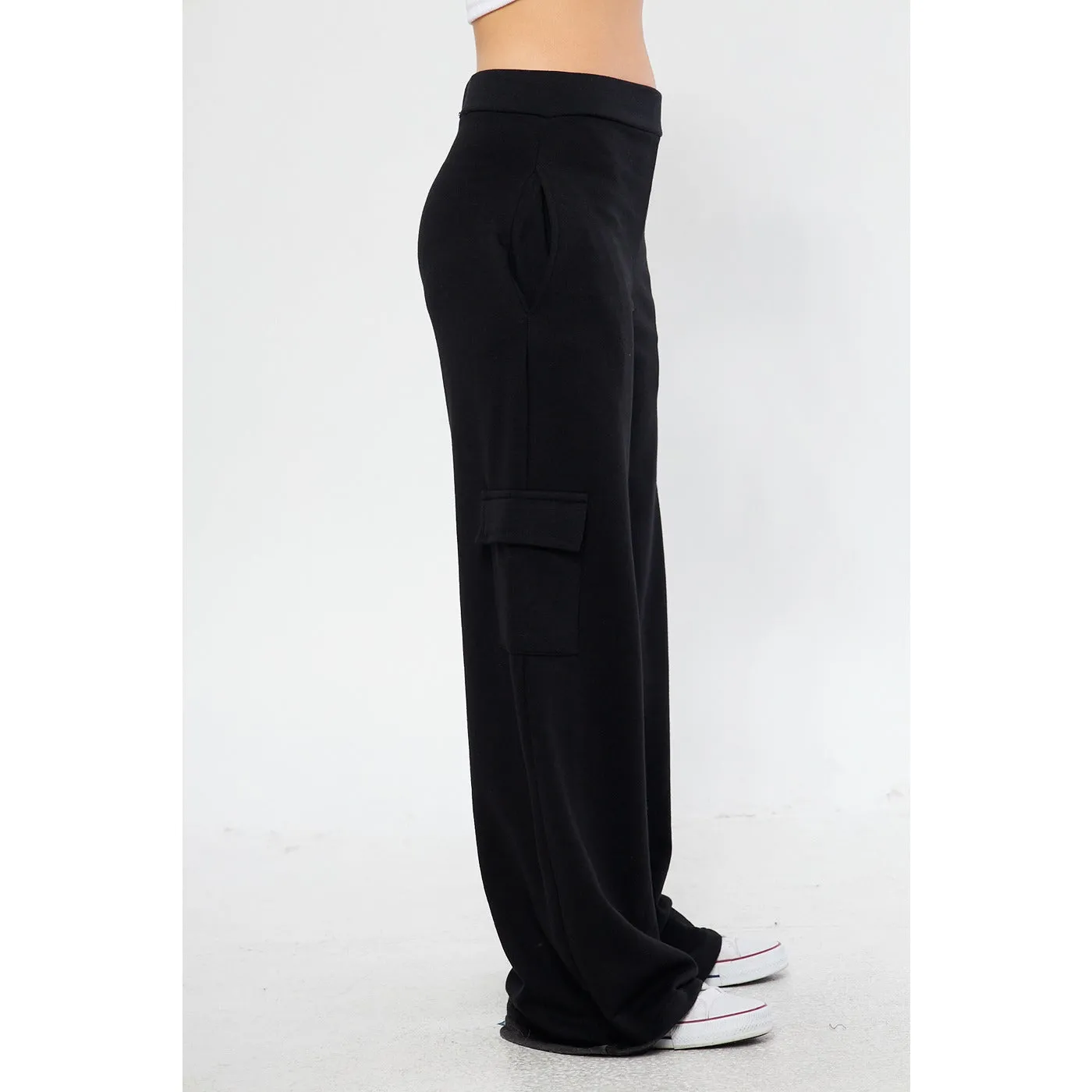 Black Wide Leg Cargo Trousers