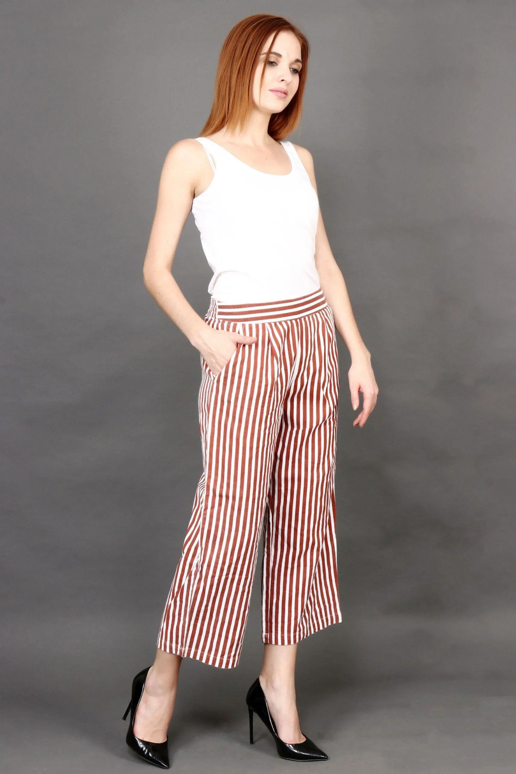 Brown & White Striped Pants