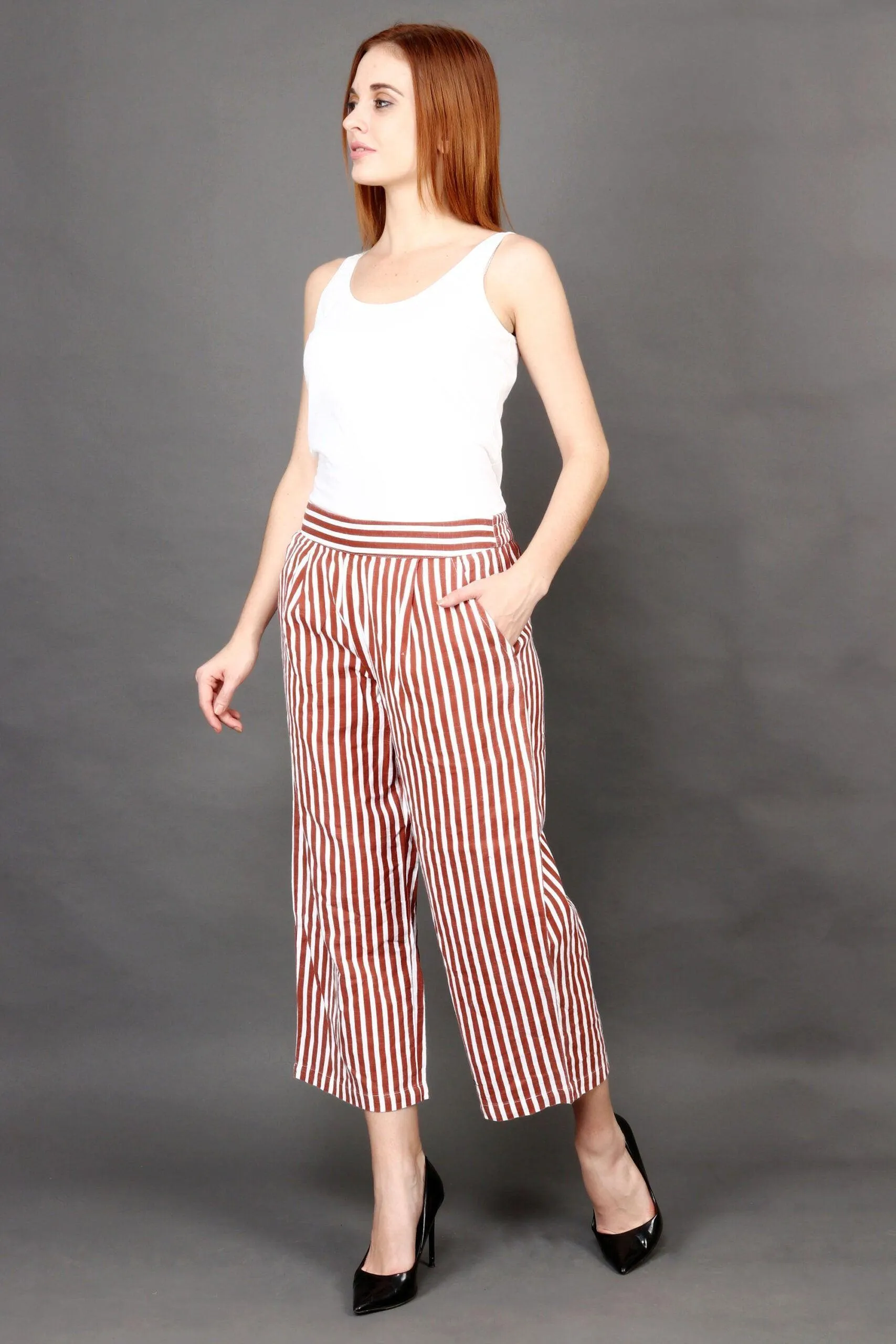 Brown & White Striped Pants