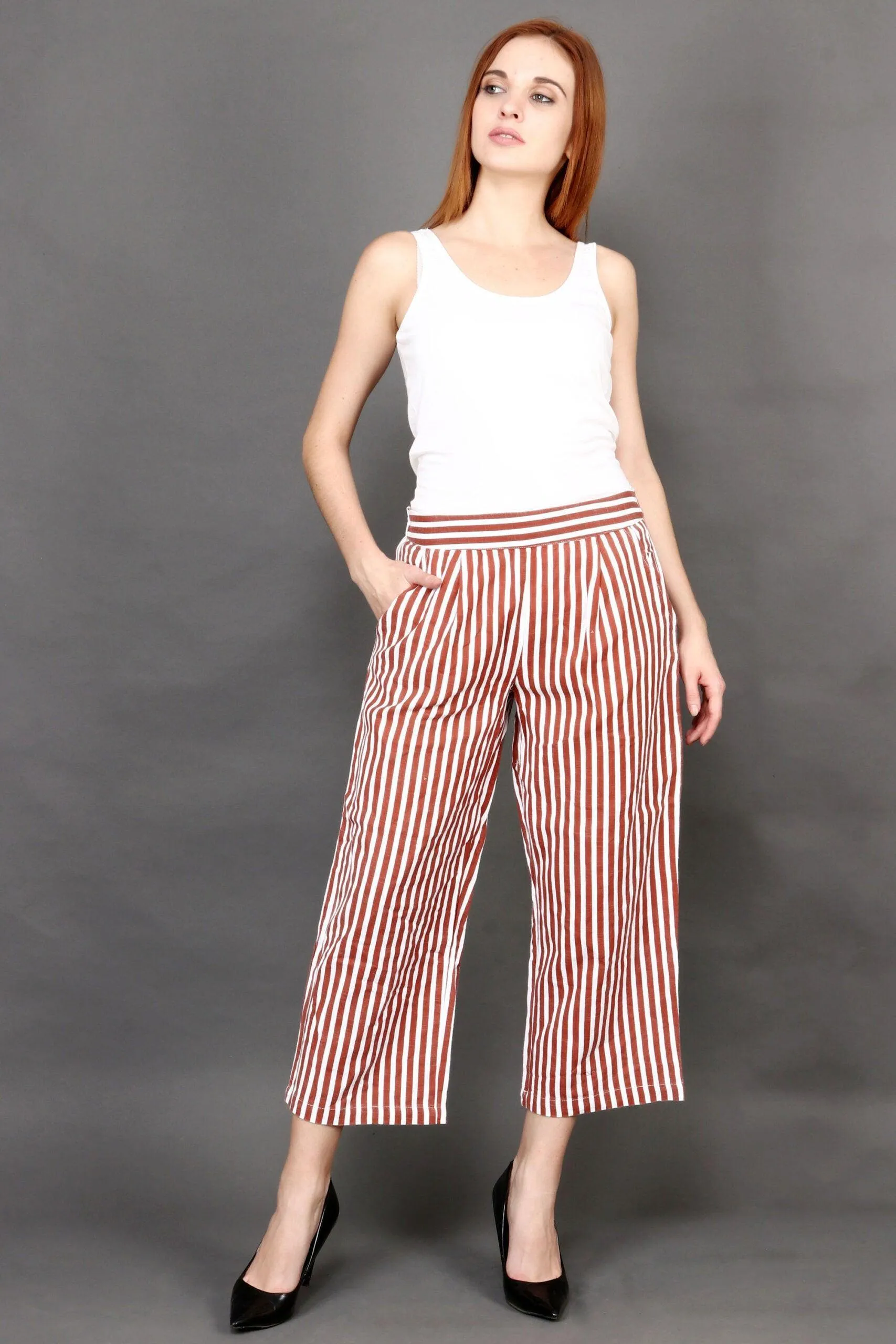 Brown & White Striped Pants