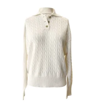 BRUNELLO CUCINELLI Cashmere Cable Knit Polo-Style Sweater with Monili