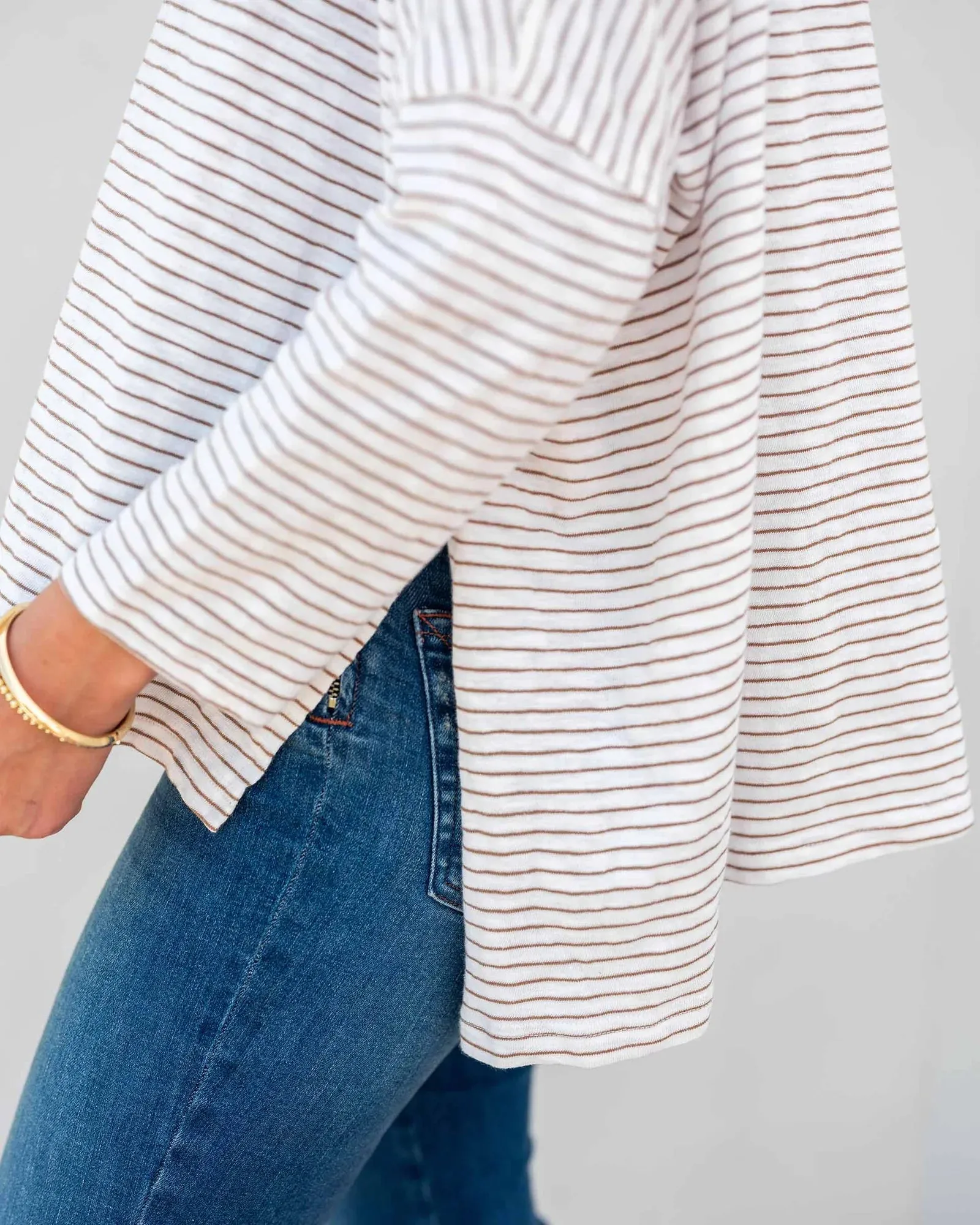 Catalina Slub Tee in White   Taupe Stripe