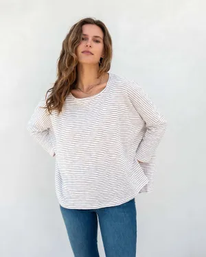 Catalina Slub Tee in White   Taupe Stripe