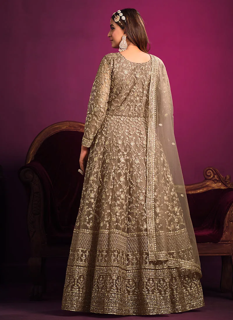 Copper Brown Embroidery Festive Anarkali Suit