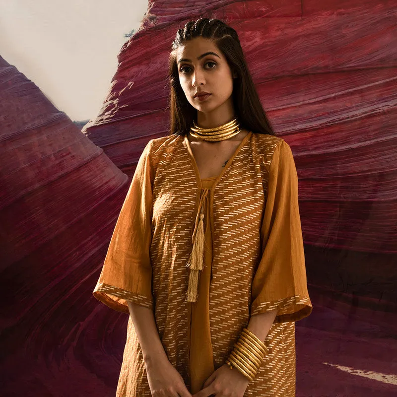 Cotton Kurta Pants with Shrug | Mustard & Gold