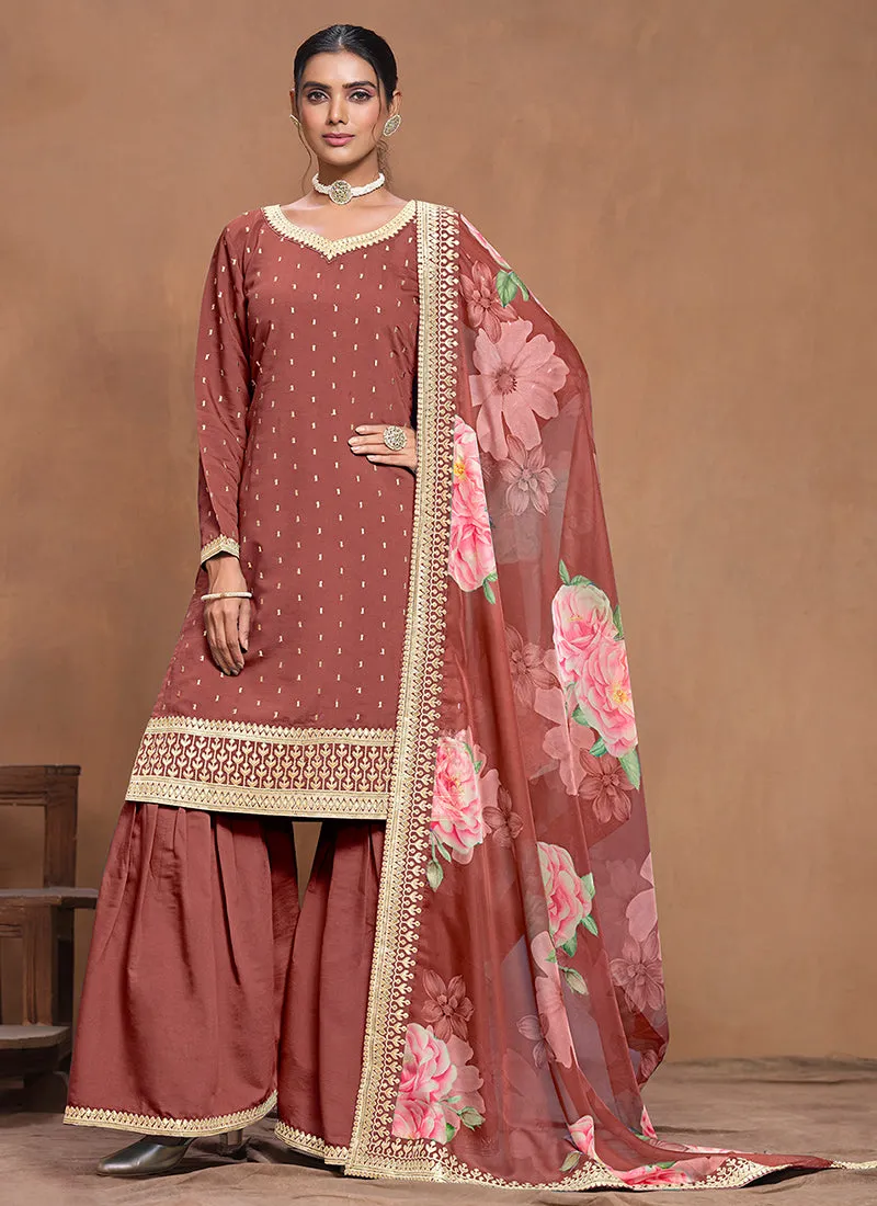 Crimson Embroidered Silk Gharara Suit