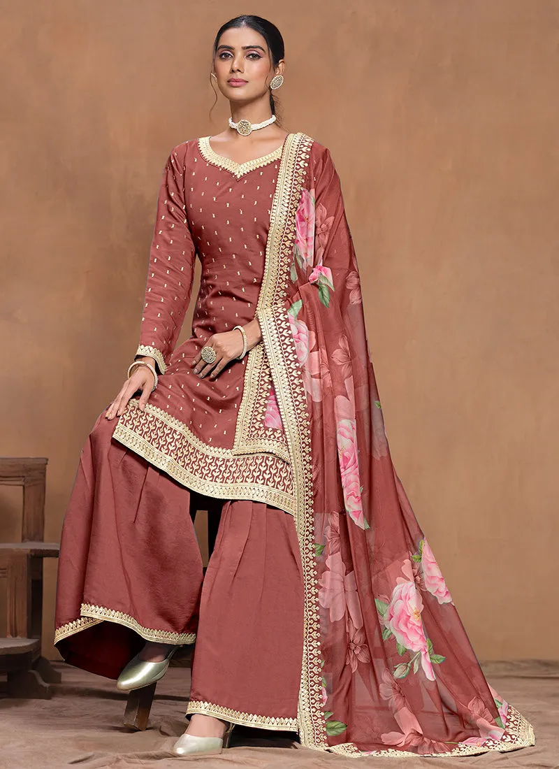 Crimson Embroidered Silk Gharara Suit