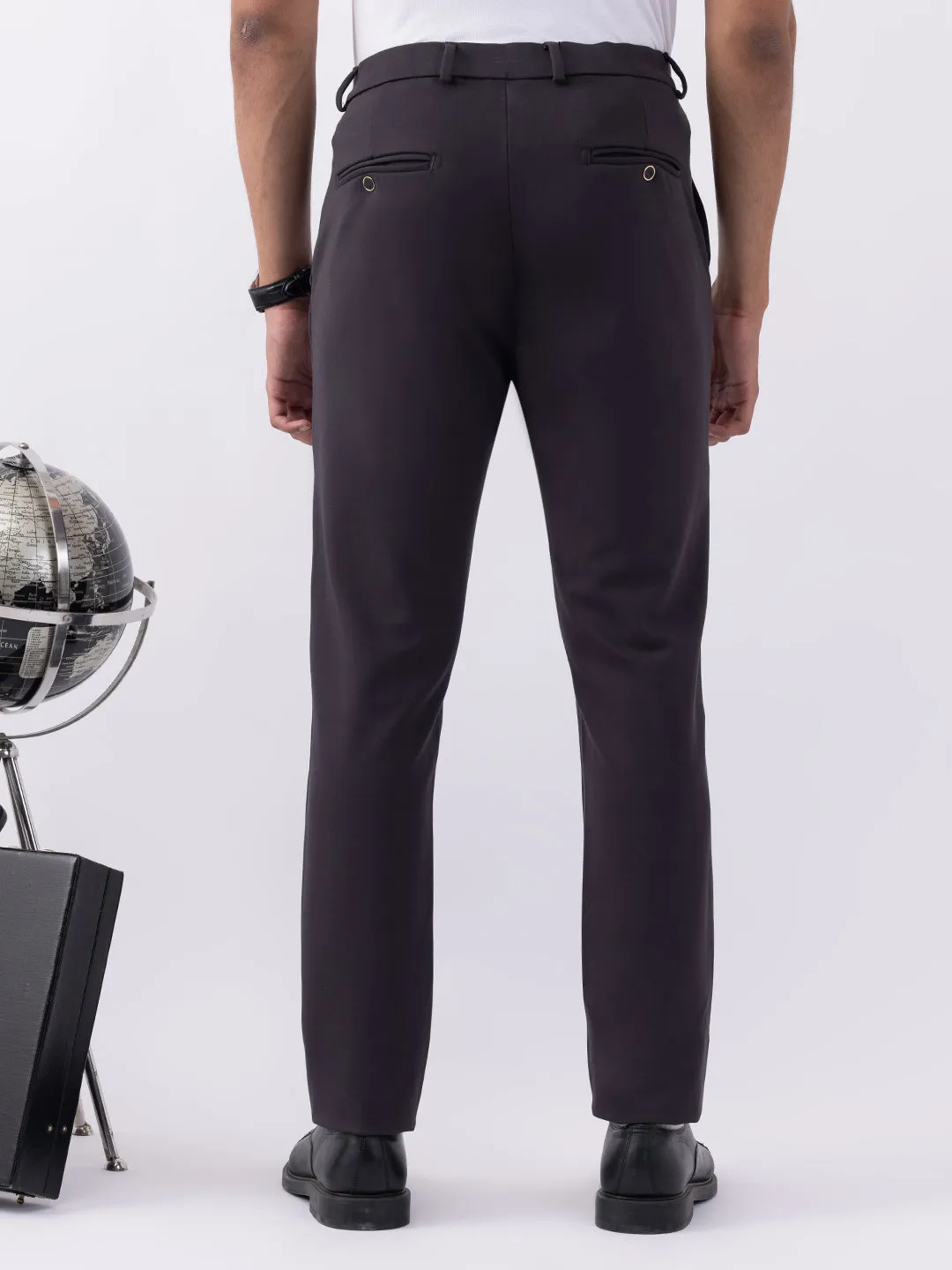 Dark Grey Plain Bi-Stretch Trousers