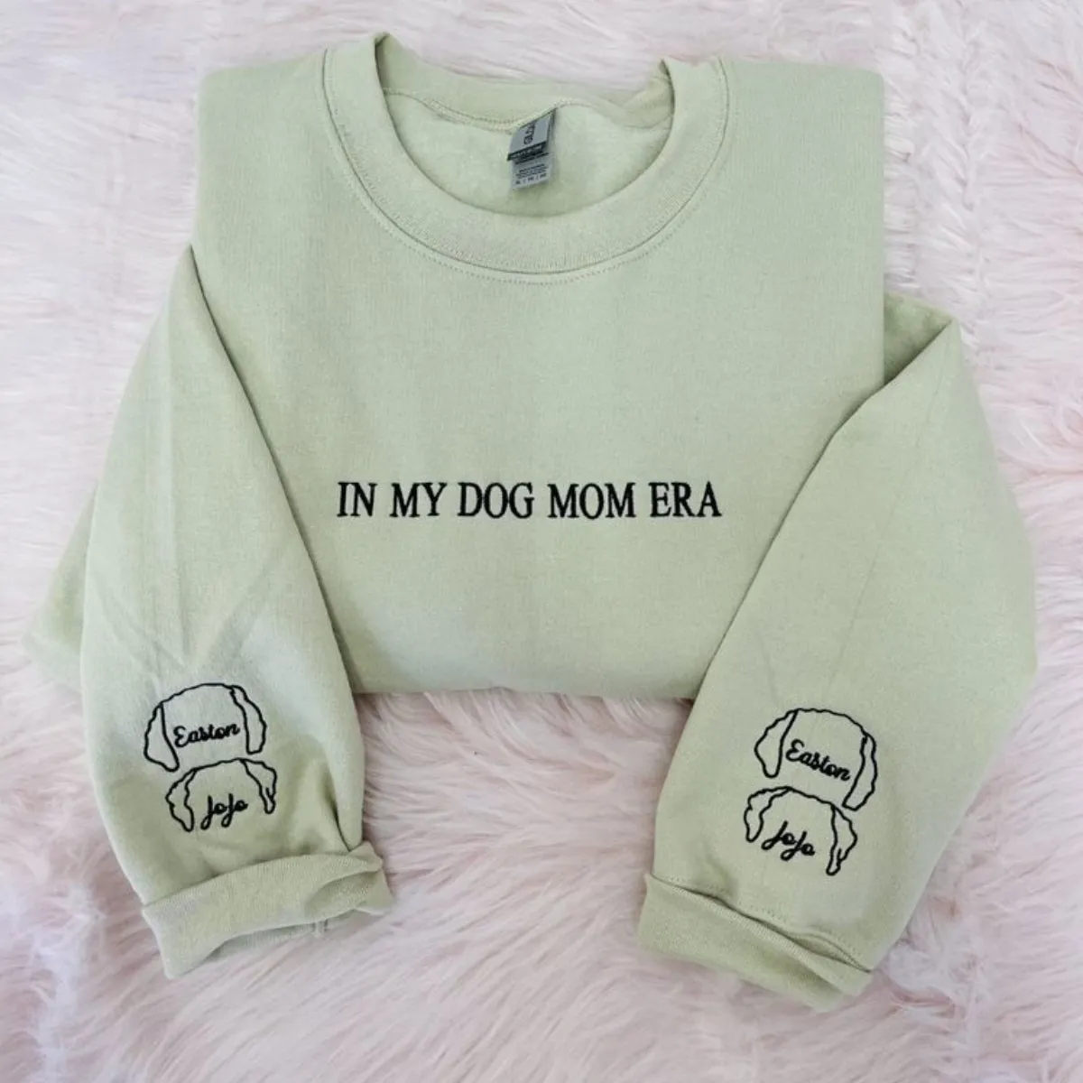 Dog Mama Sweatshirt, Hoodie Embroidered with Dog Ear, Name, Quote