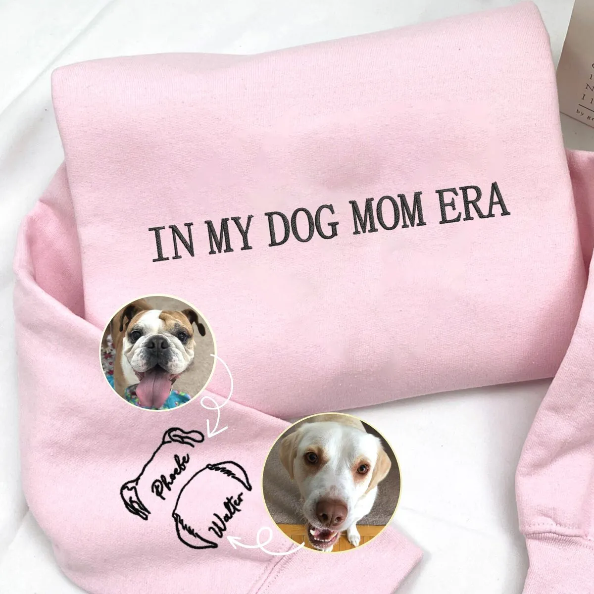 Dog Mama Sweatshirt, Hoodie Embroidered with Dog Ear, Name, Quote