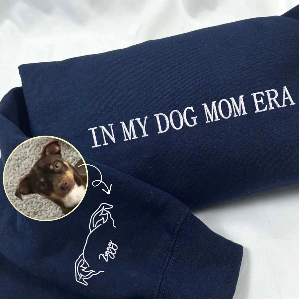 Dog Mama Sweatshirt, Hoodie Embroidered with Dog Ear, Name, Quote