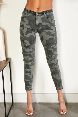 Esme Knee Patch Camo Denim Pant