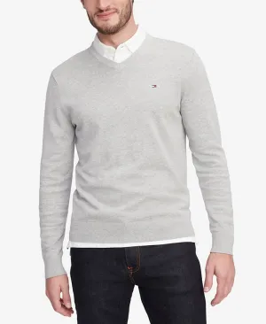 Essential Tommy Hilfiger Men's Solid V-Neck Sweater, Gray