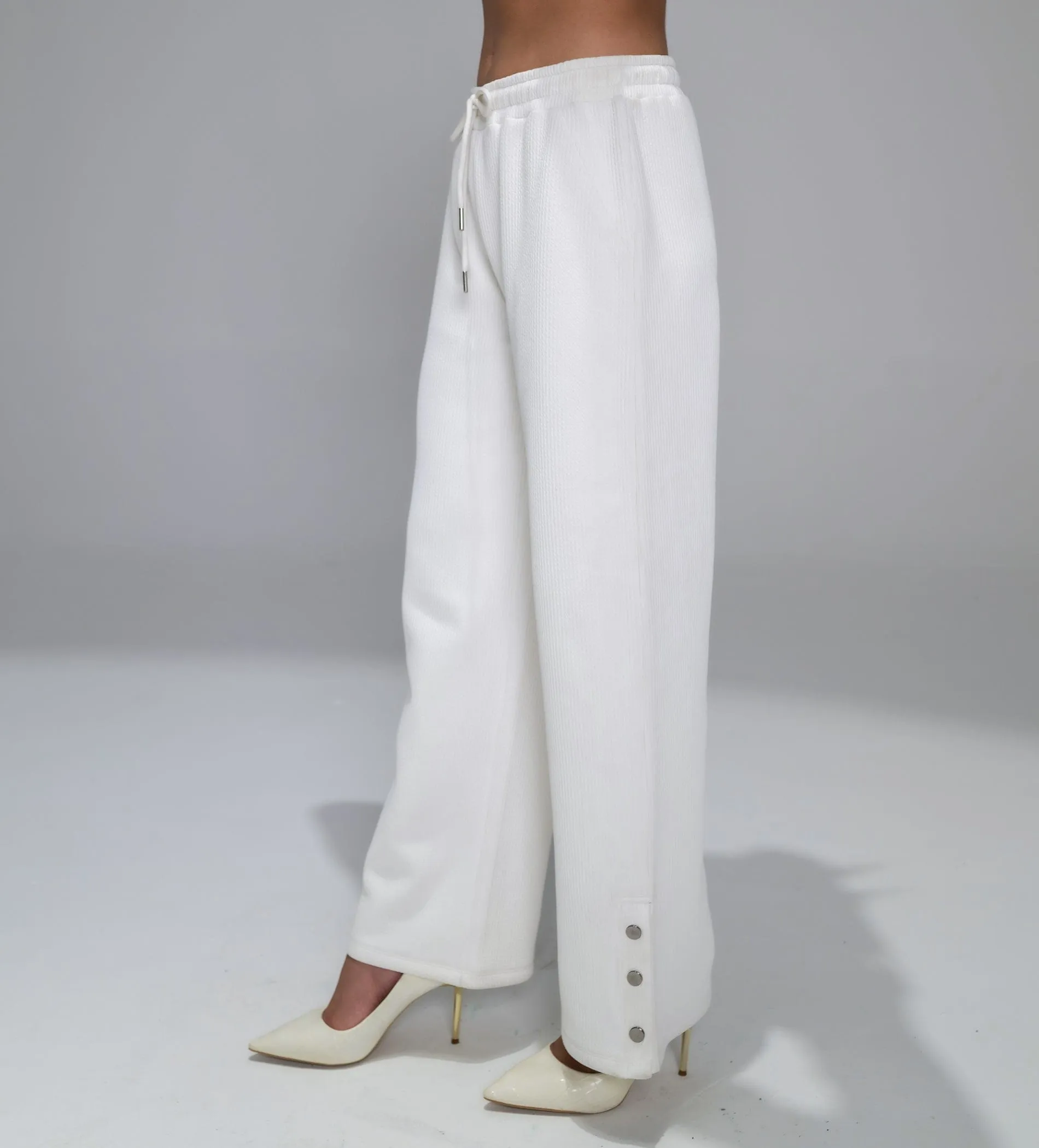 Fashion-Forward Snap Button white Trackpants