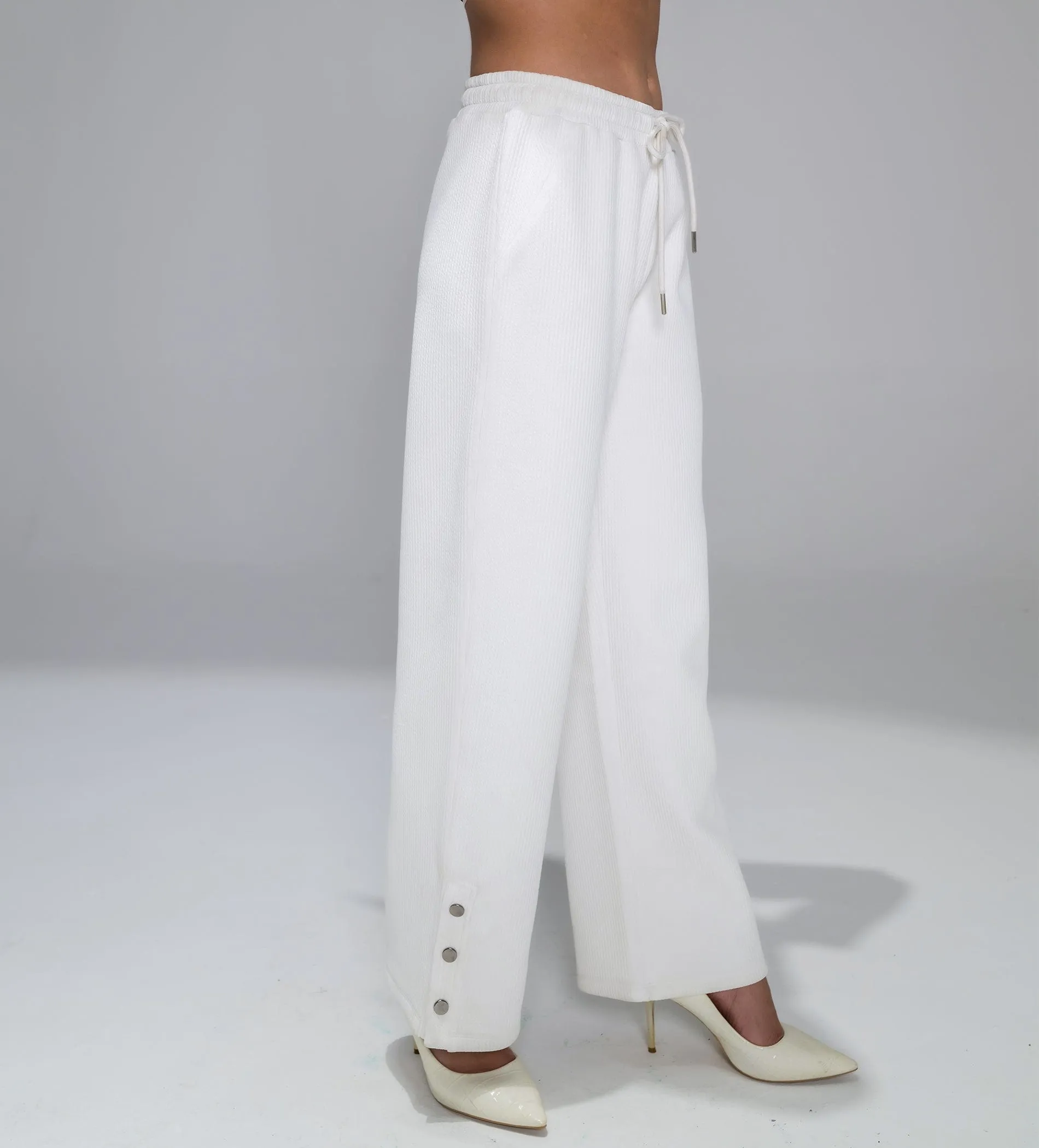 Fashion-Forward Snap Button white Trackpants