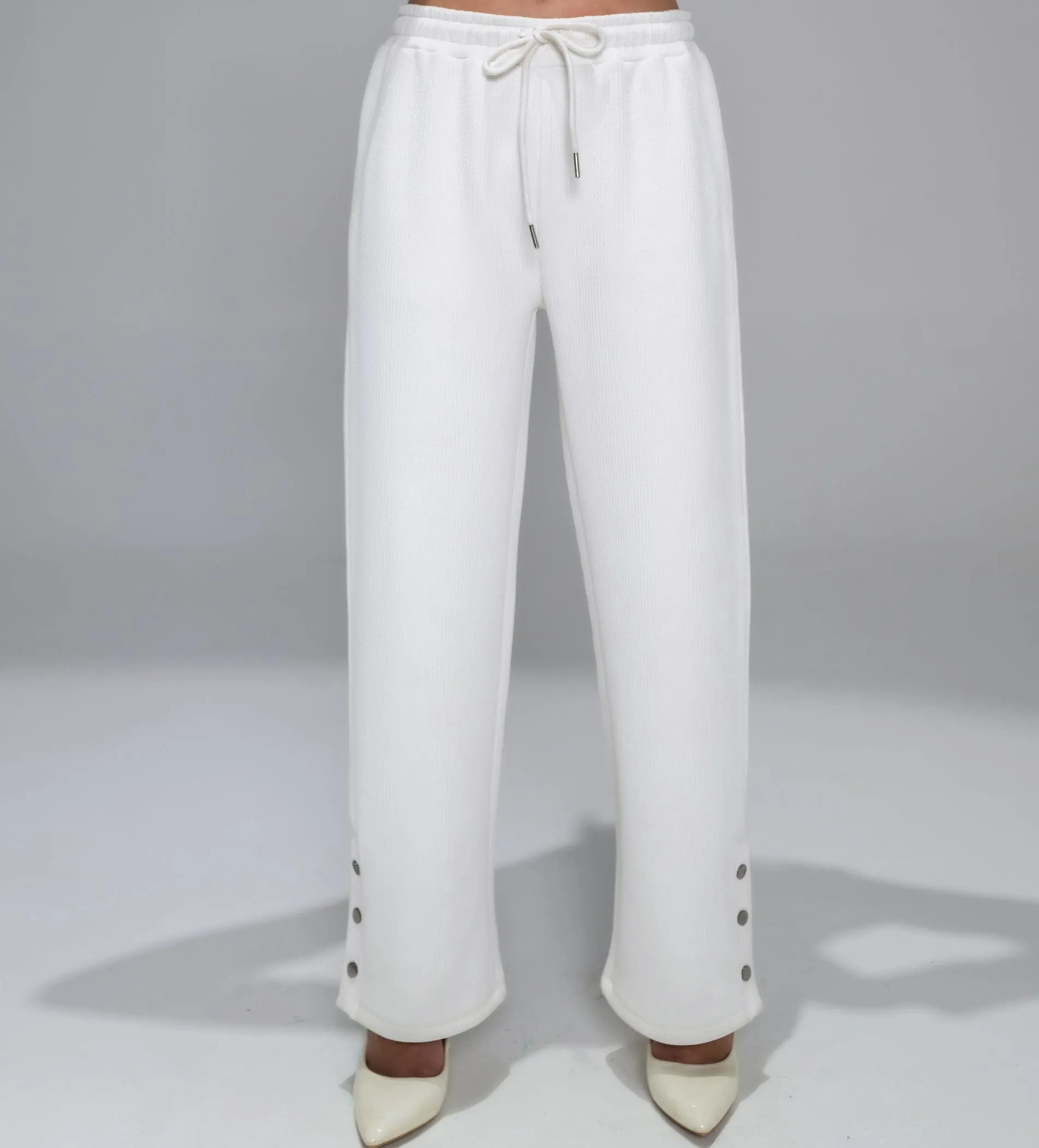 Fashion-Forward Snap Button white Trackpants