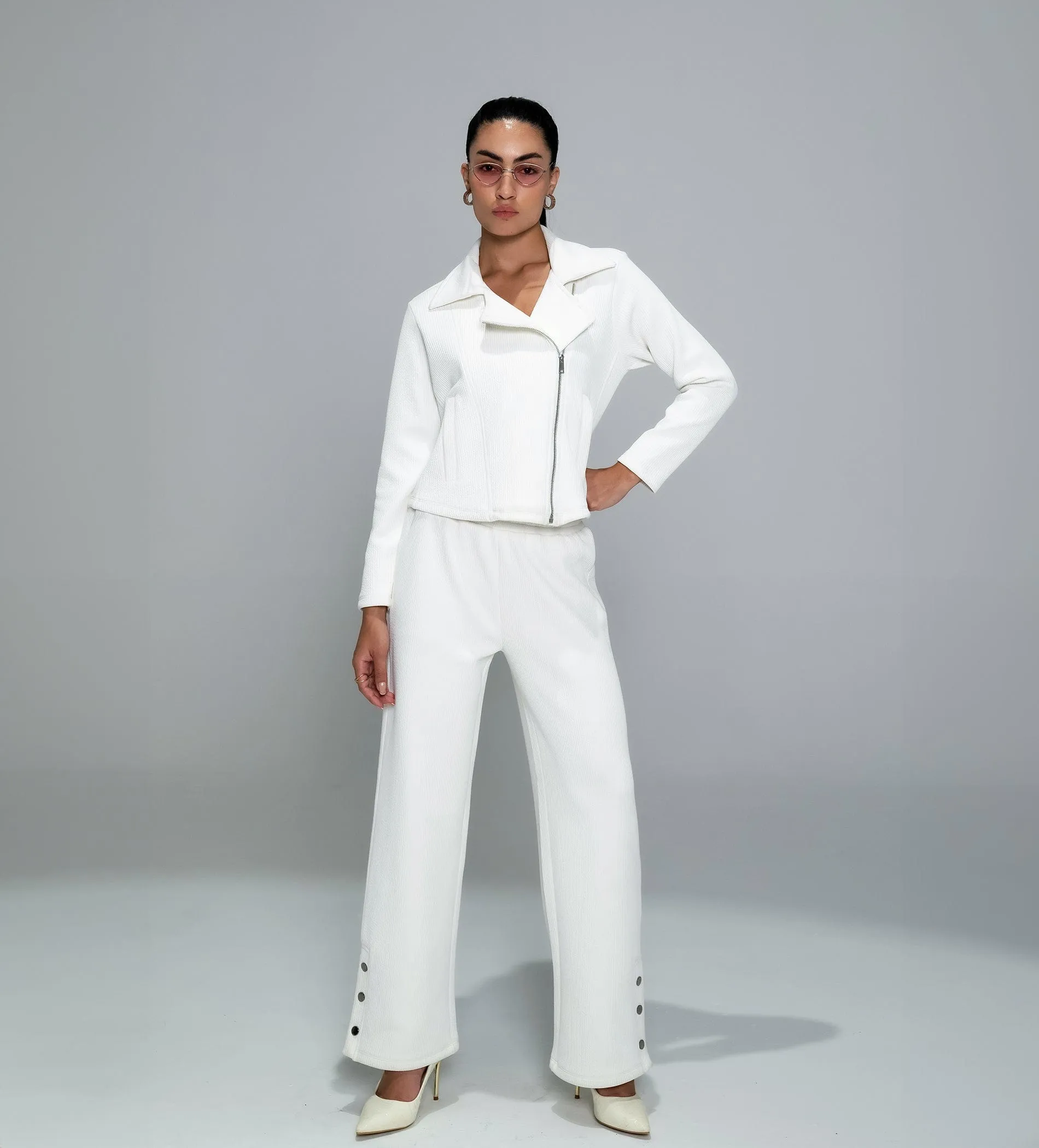 Fashion-Forward Snap Button white Trackpants