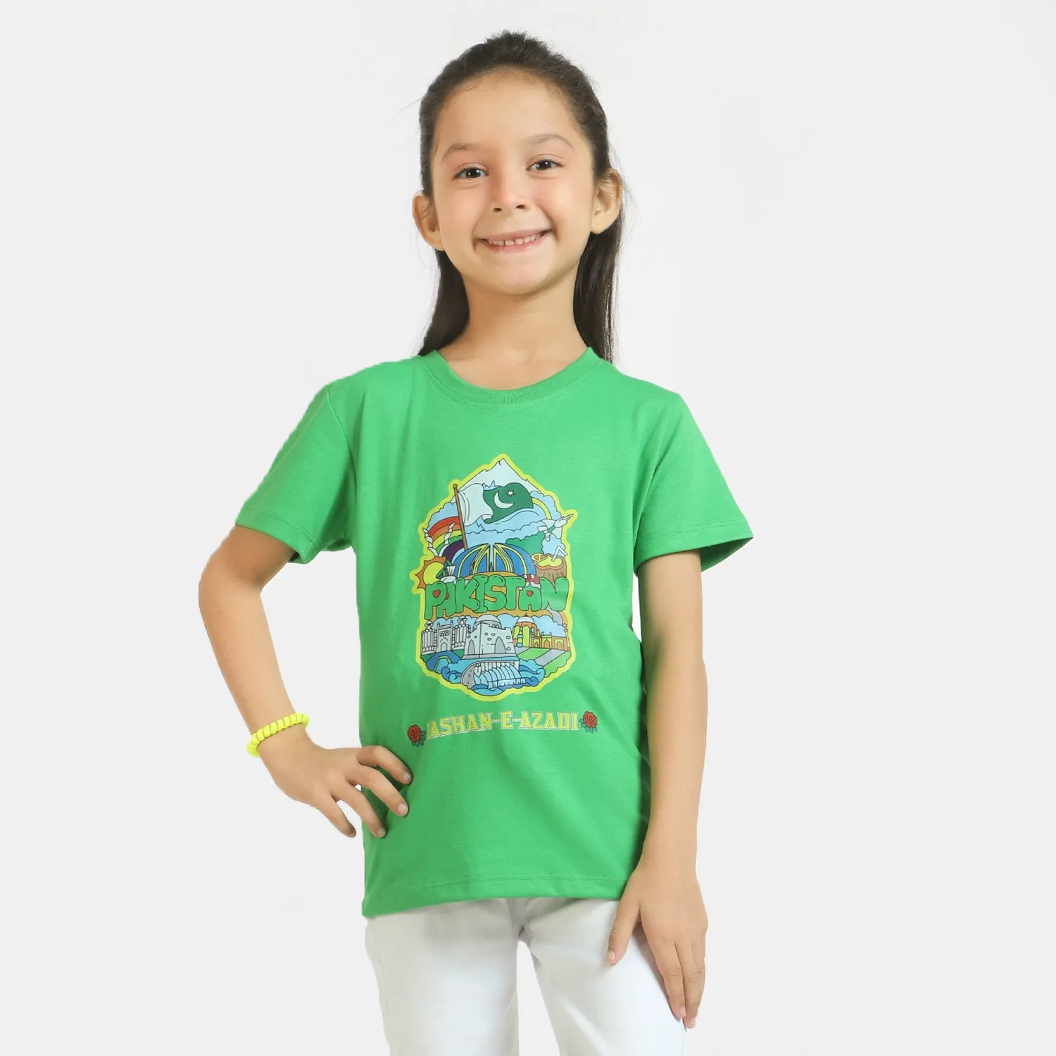 Girls T-Shirt Jashn-E-Azadi Pakistan CLASSIC GREEN