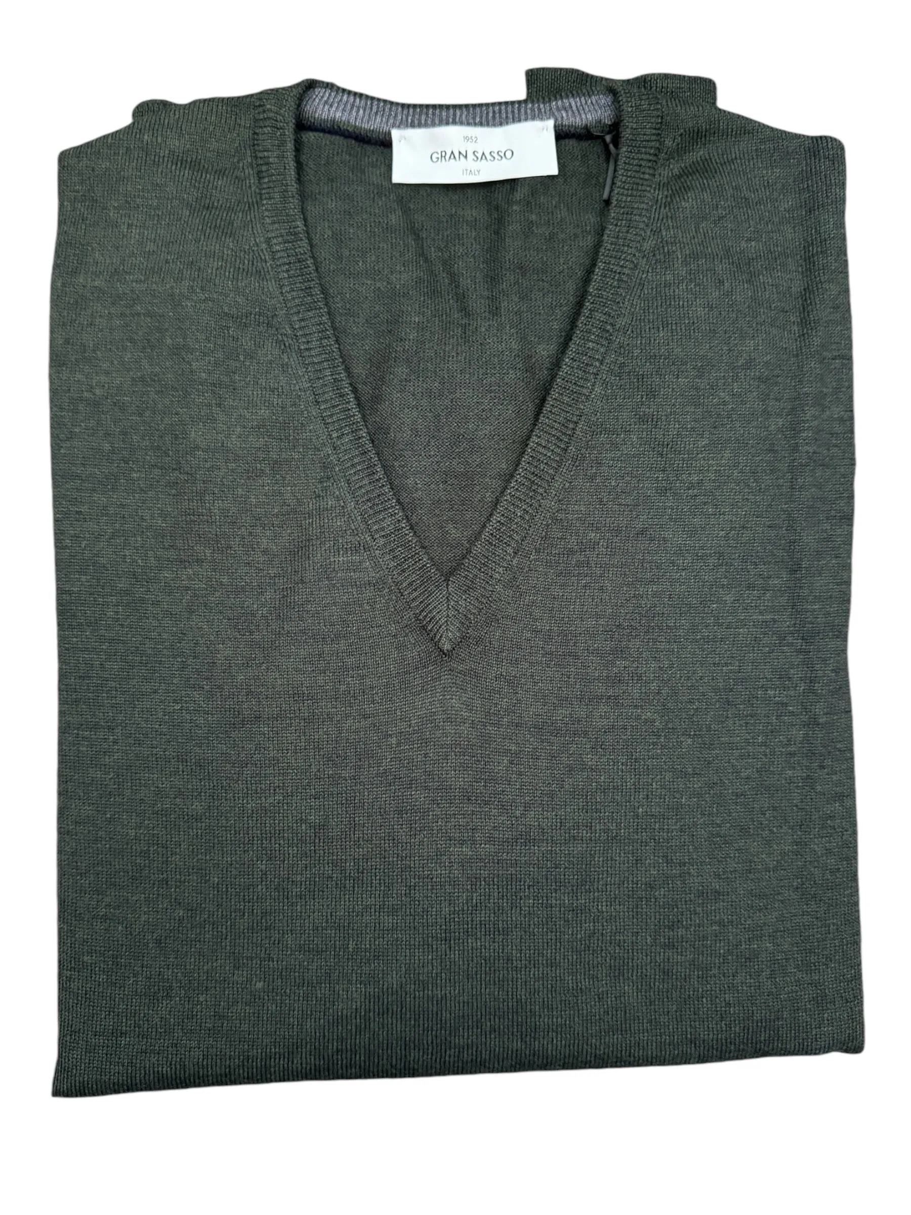 Gran Sasso Classic Merino V Neck Dark Olive