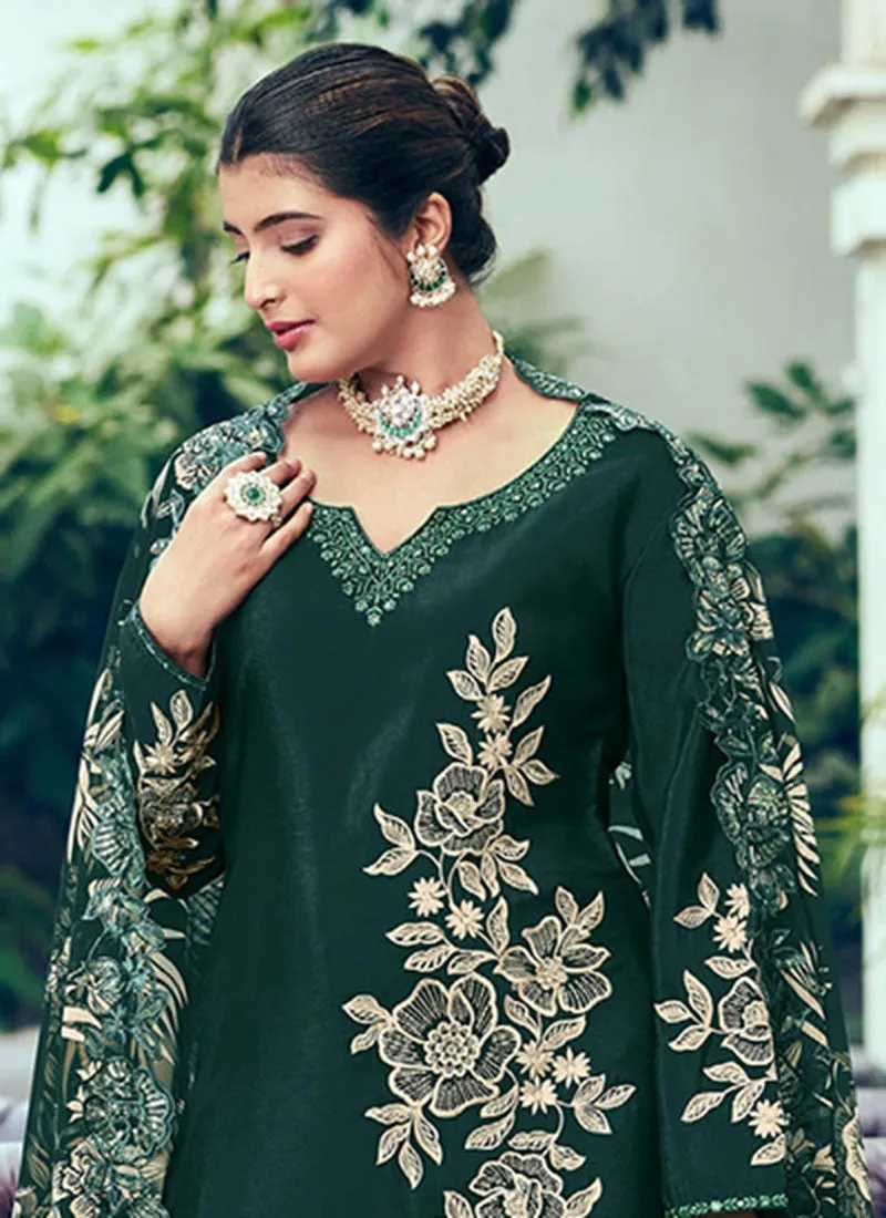 Green Embroidery Designer Palazzo Suit