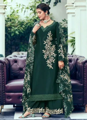 Green Embroidery Designer Palazzo Suit