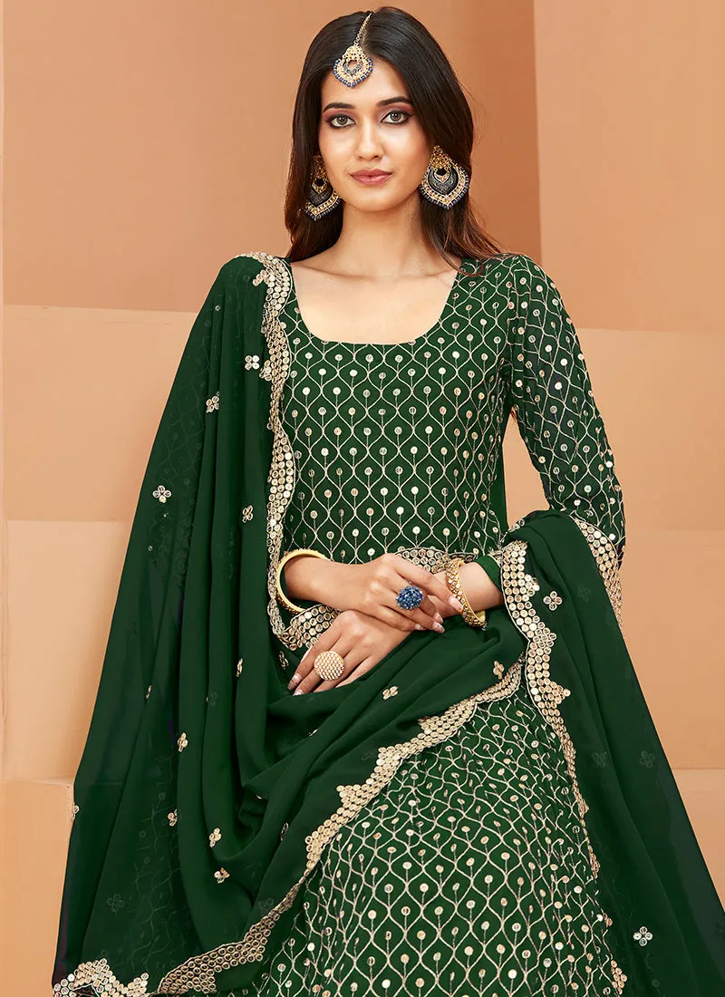 Green Mirror Work Embroidery Wedding Anarkali Suit