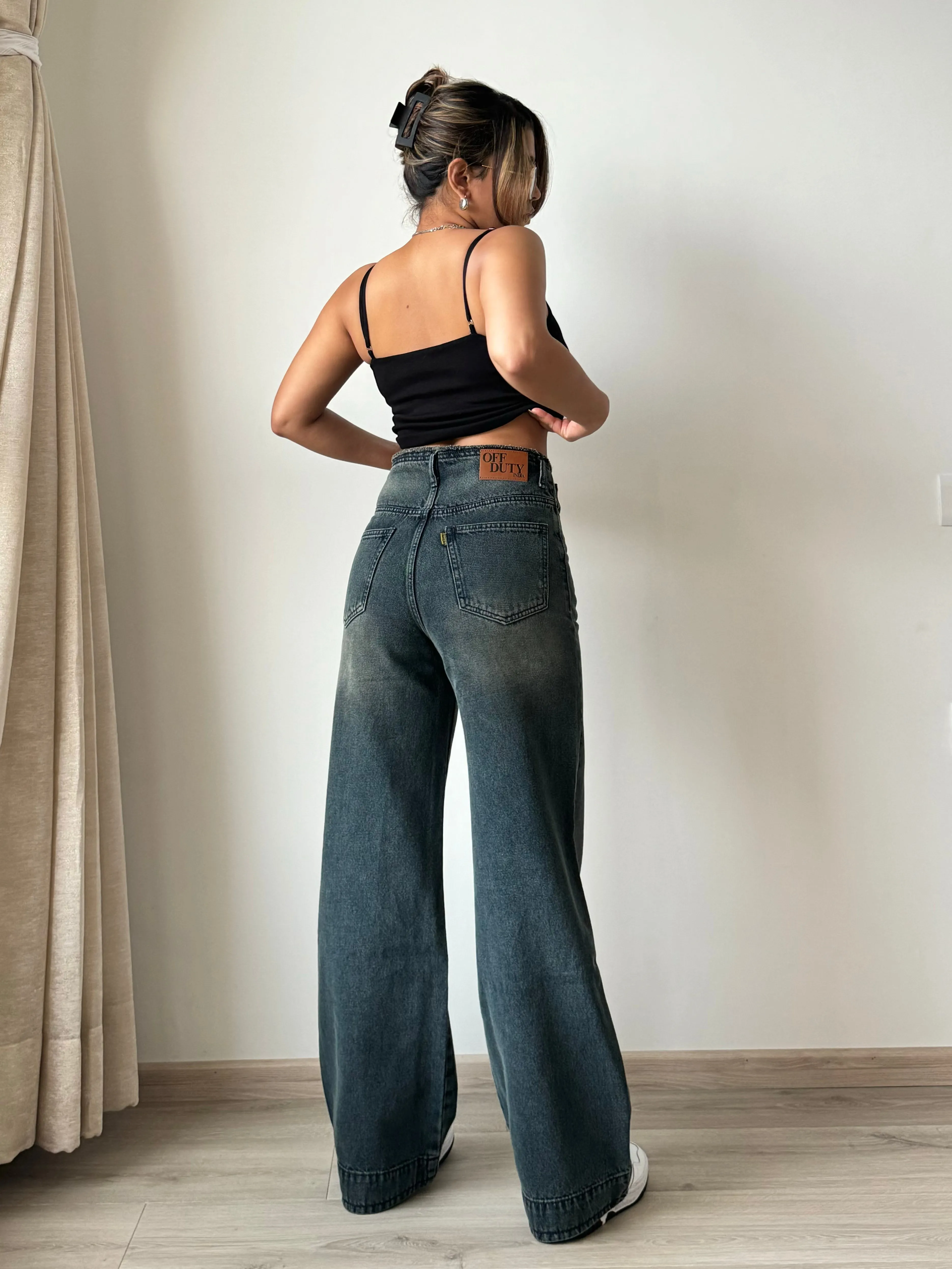 Grunge Edge Double Button High-Waisted Denim